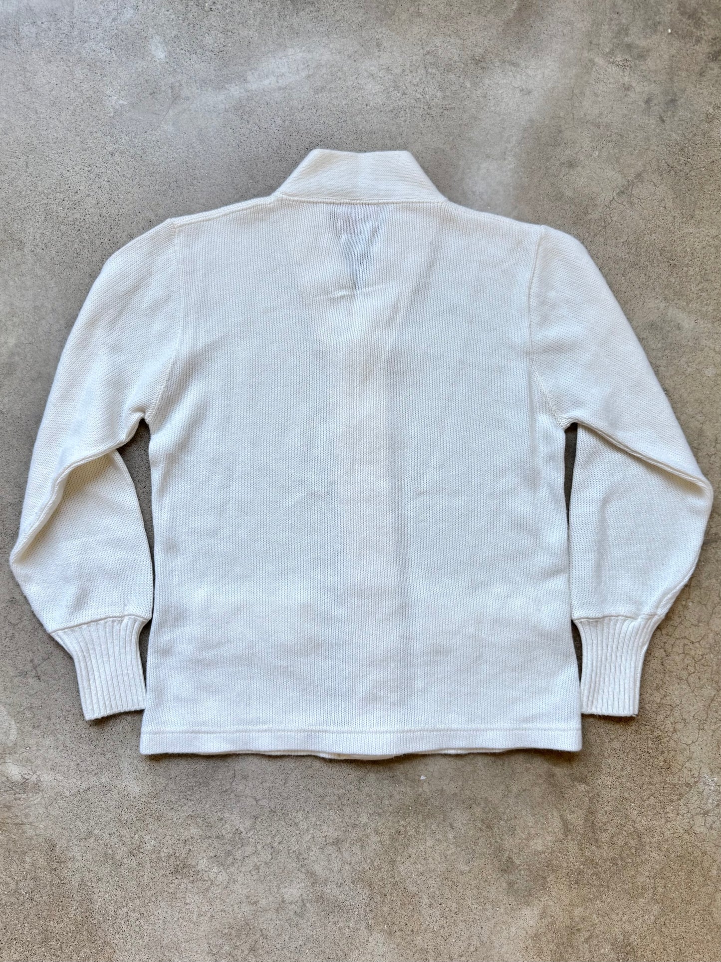 Vintage 1950s/60s Stadium by Shaker Sweater Co. White Acrylic Cardigan | Medium