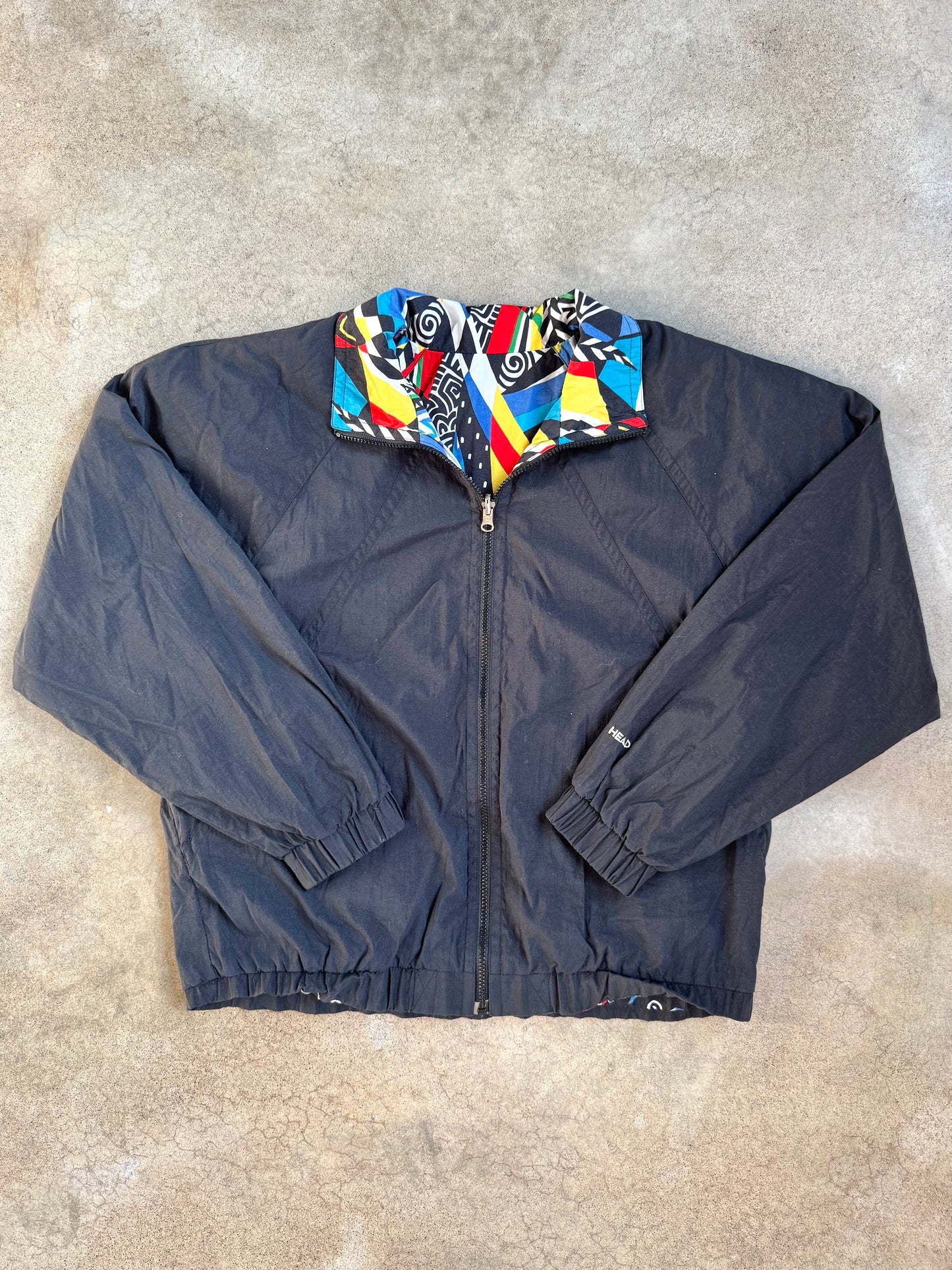 Vintage 1990s Head Reversible Geometric Zip-up Windbreaker Jacket | Large