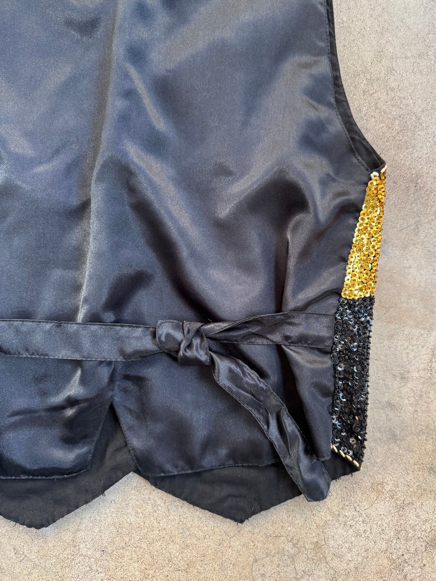 Vintage 1980s Creazioni Effeci Black & Gold Sequin Fish Vest | Small