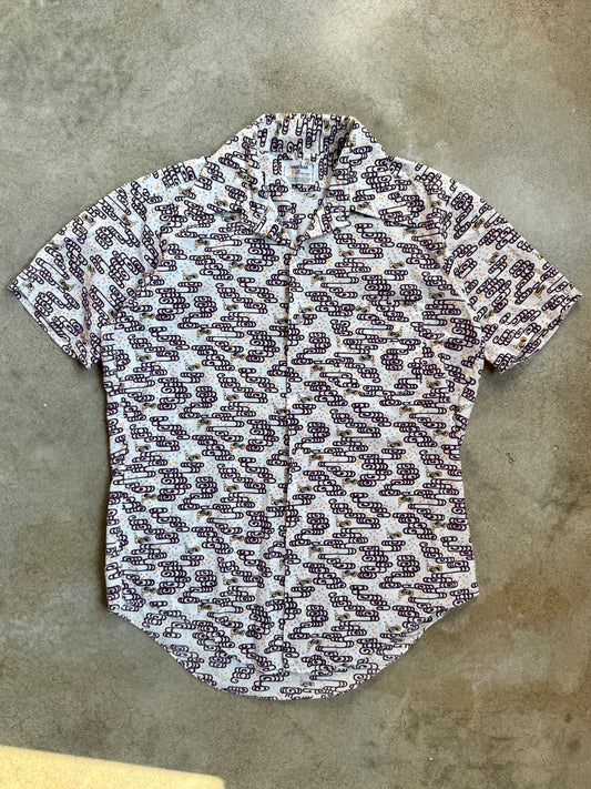 Vintage 1960s Jonathan Hill Bird Pattern Short Sleeve Shirt | Medium