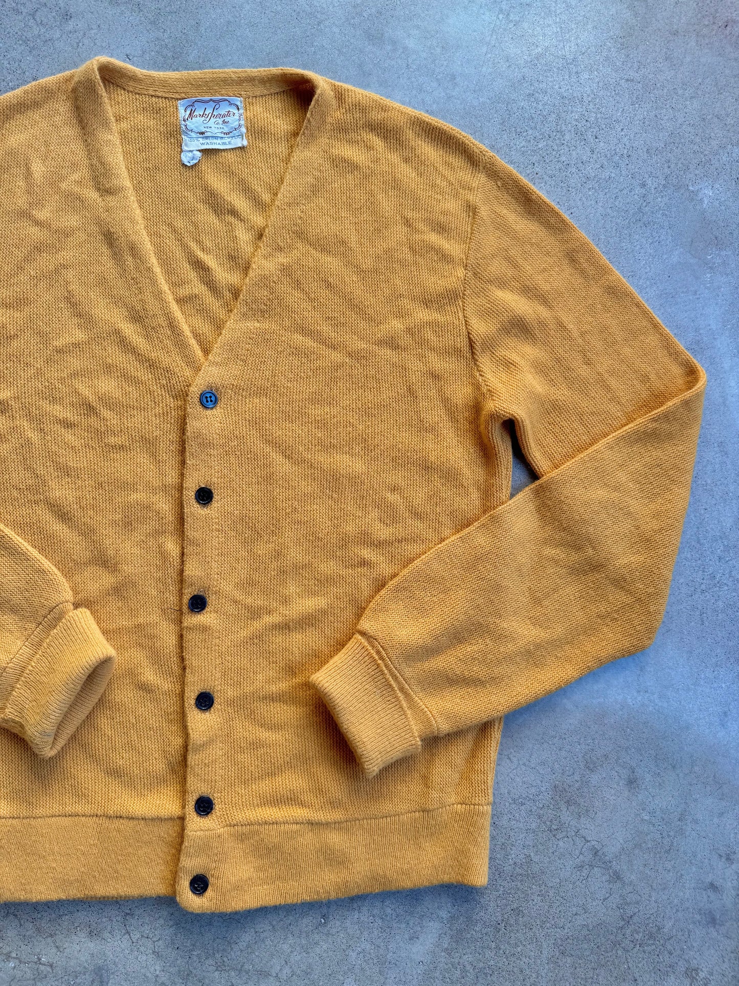 Vintage 1960’s Marks Sweater Co. Mustard Yellow Knit Cardigan | Large