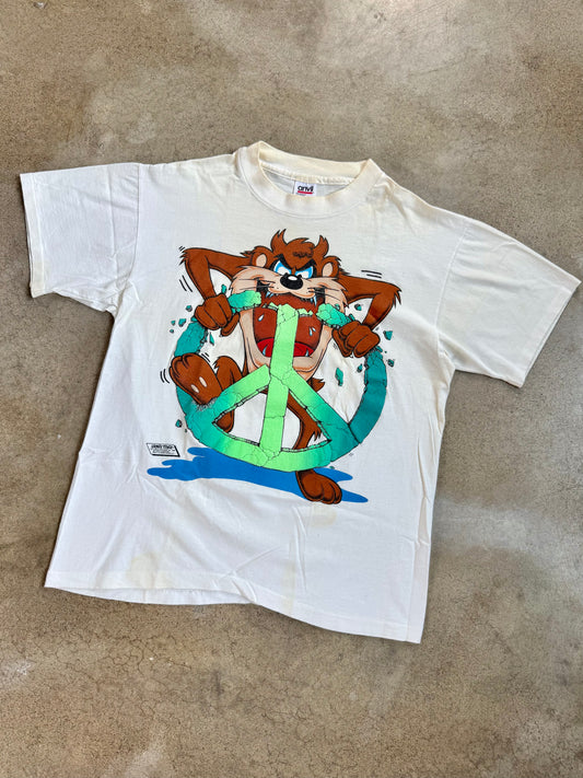 Vintage 1989 Looney Tunes Taz Peace Graphic Tee | Large