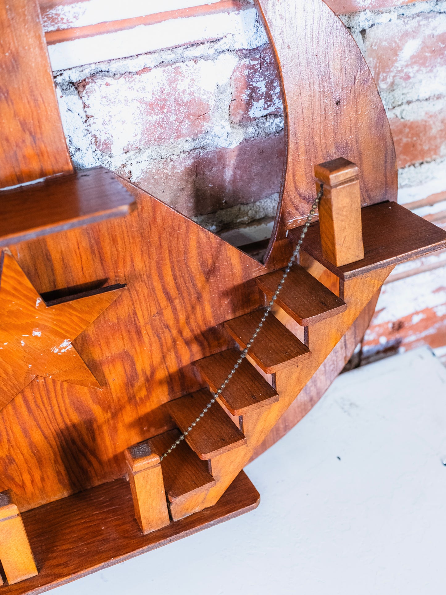 Vintage Wooden “Stairway to the Stars” Wall Shelf Display