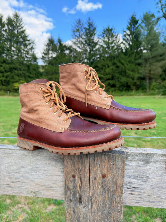 Vintage 1990s Timberland Two-Tone Brown Leather & Canvas Boots | Men’s 11.5