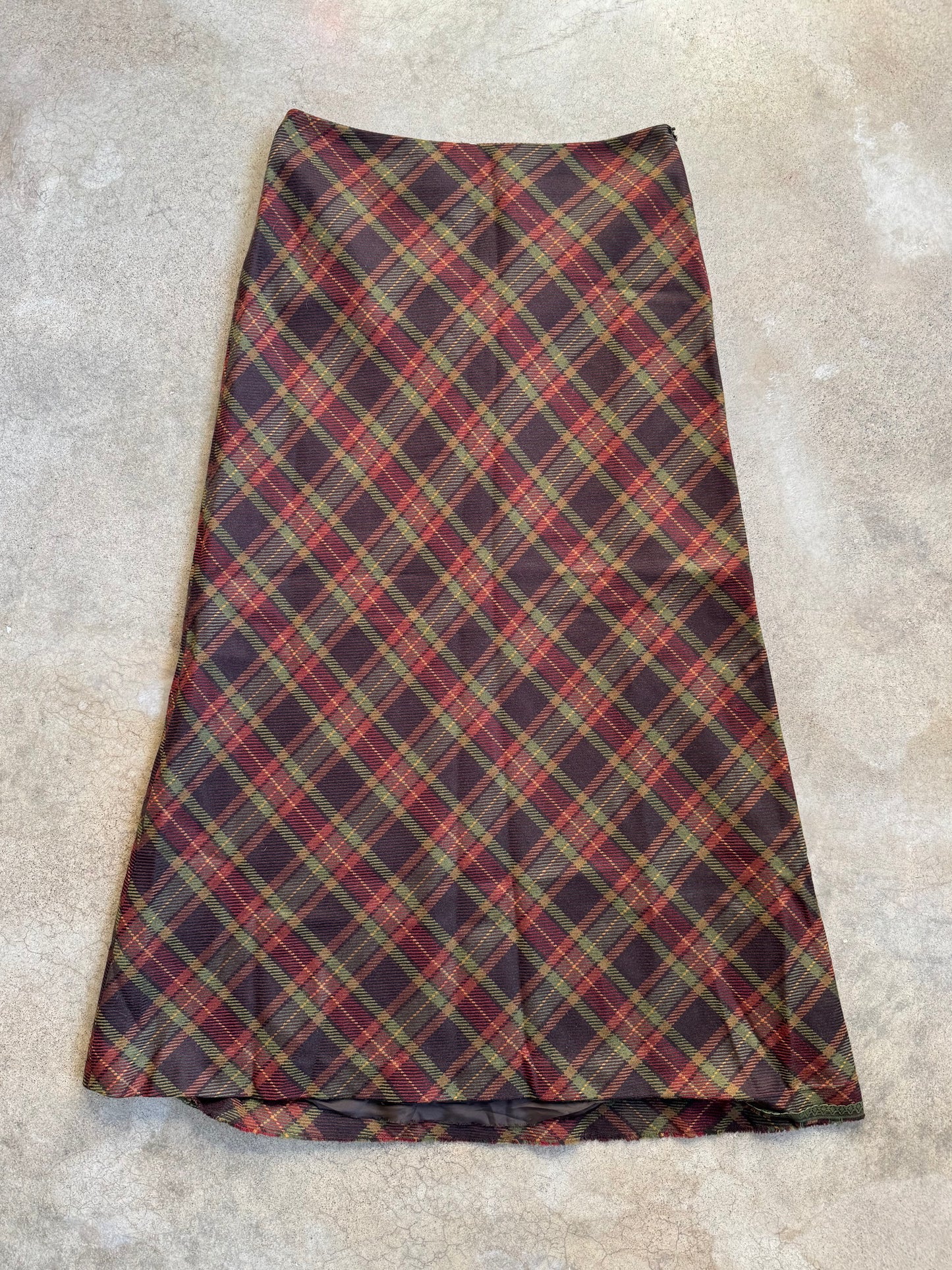 Vintage 1990s Willi Smith Italian Wool Plaid Maxi Skirt | Waist 32”