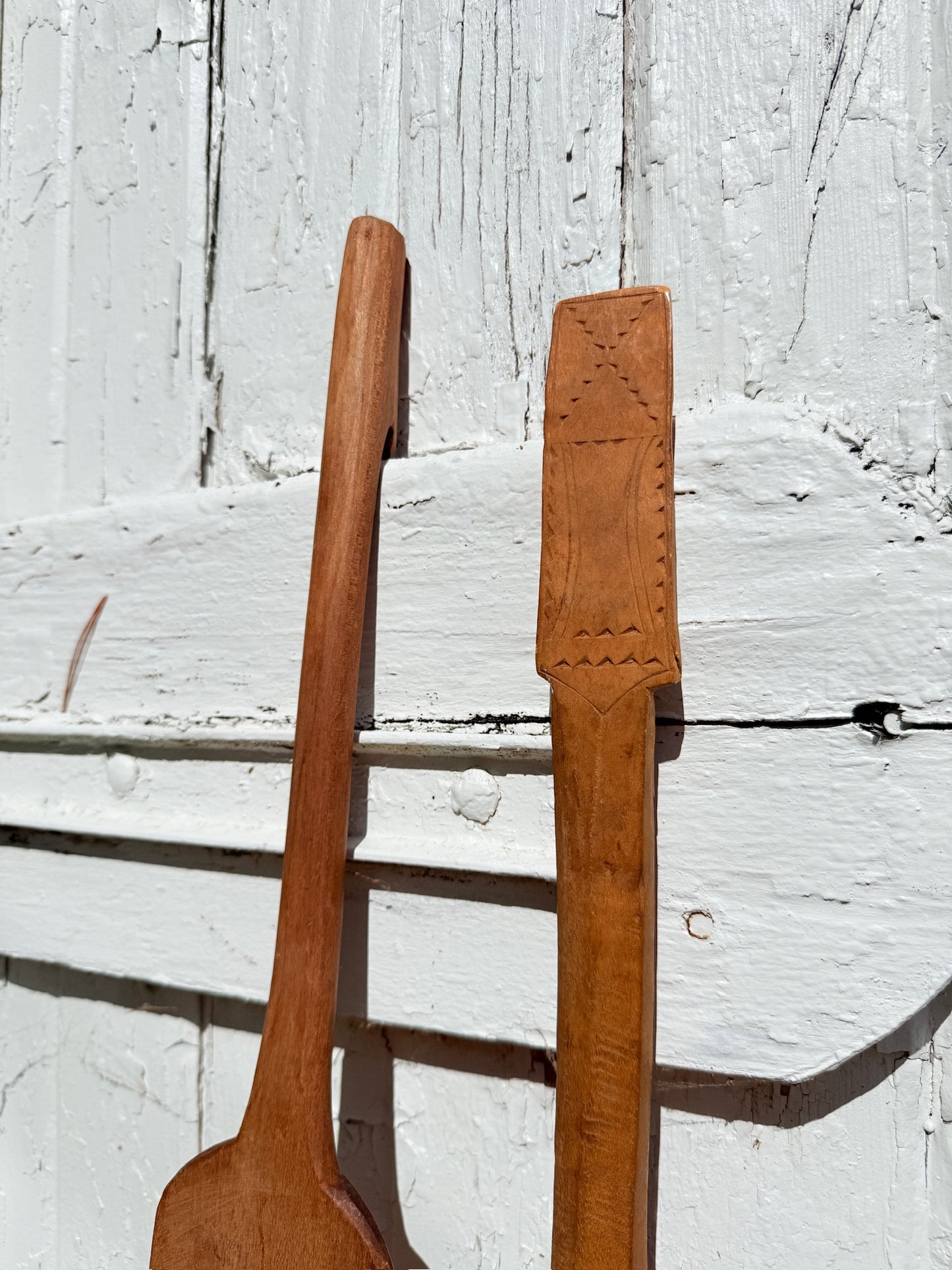 Antique Wood-Carved Folk Art Ladle & Spatula Set