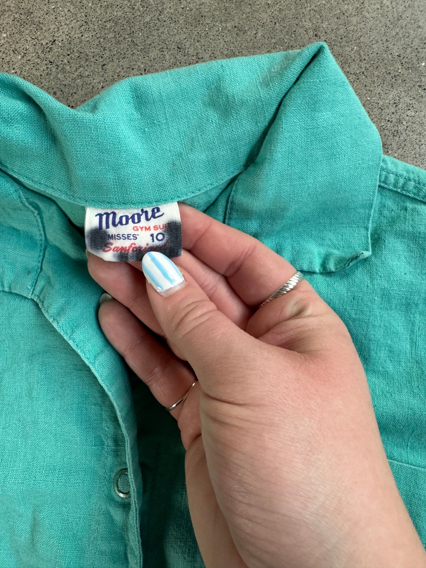 Vintage 1940s Moore Teal One-Piece Gym Suit Romper | XS