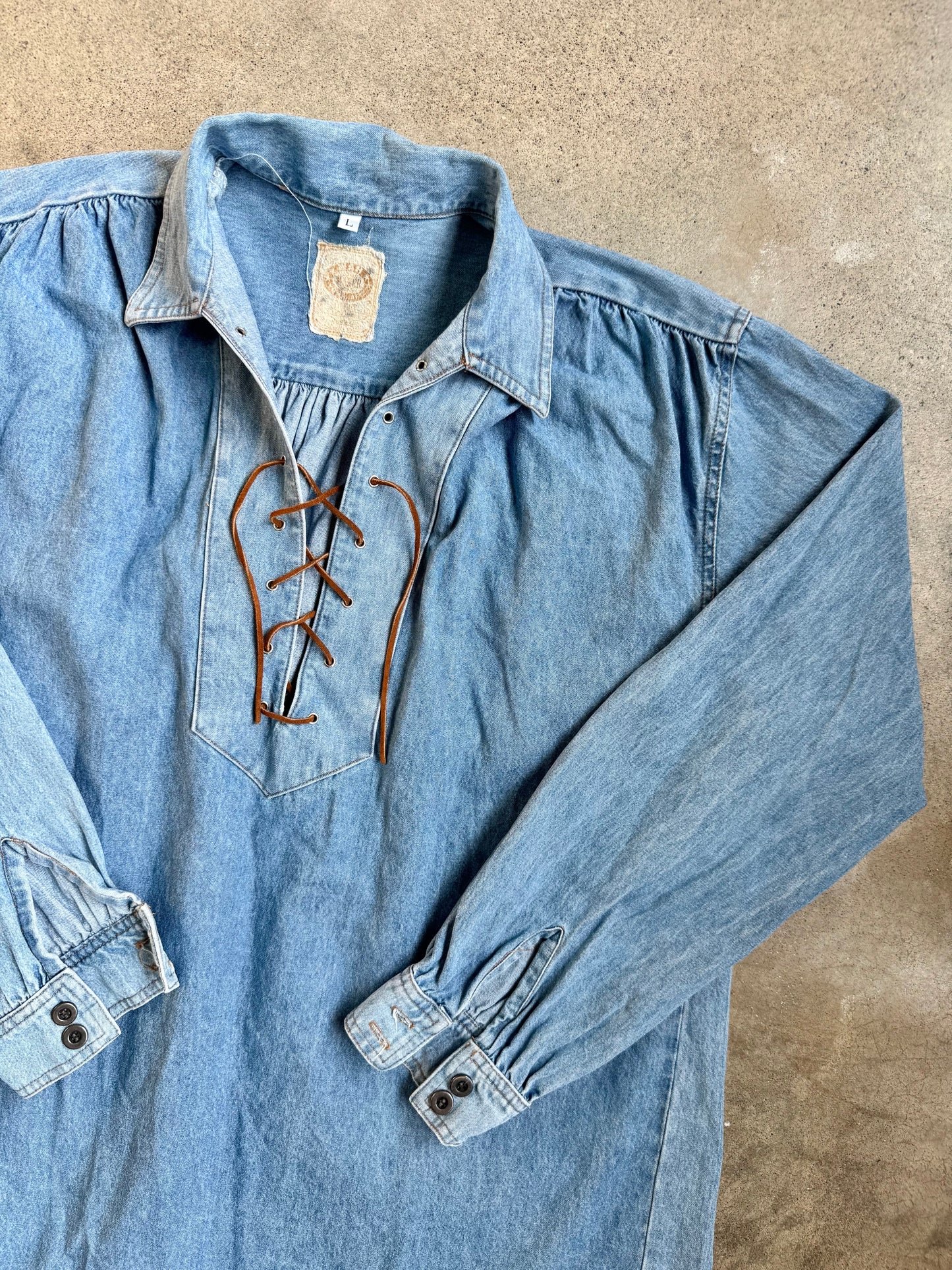 Vintage Lace-Up Denim Pullover Top | Large