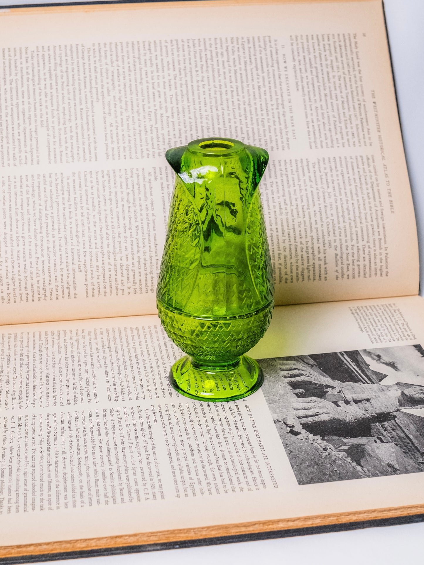 Vintage 1960s Viking Glass Green Owl Fairy Light