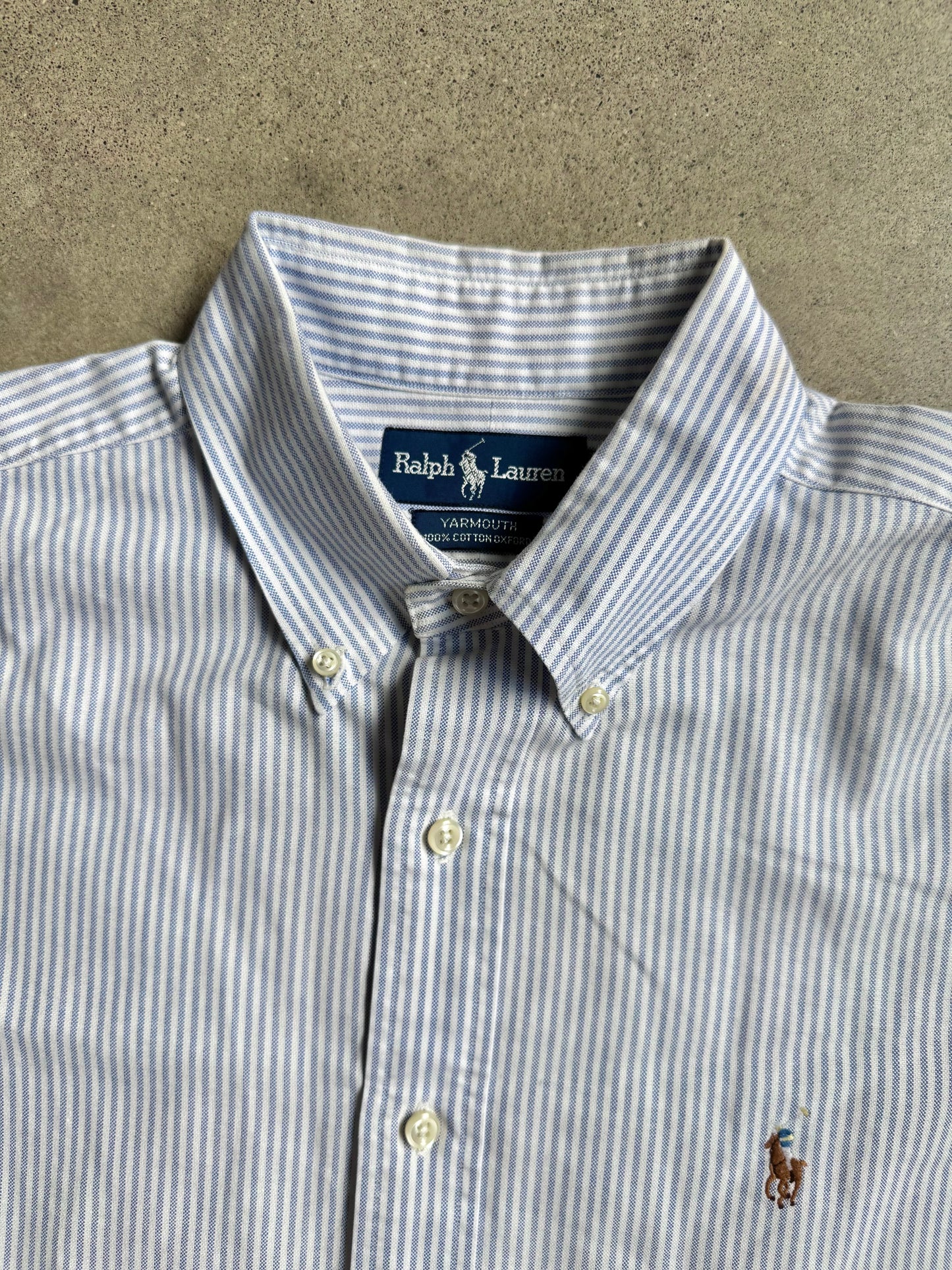 Vintage Ralph Lauren Yarmouth Blue & White Striped Oxford Shirt | Large