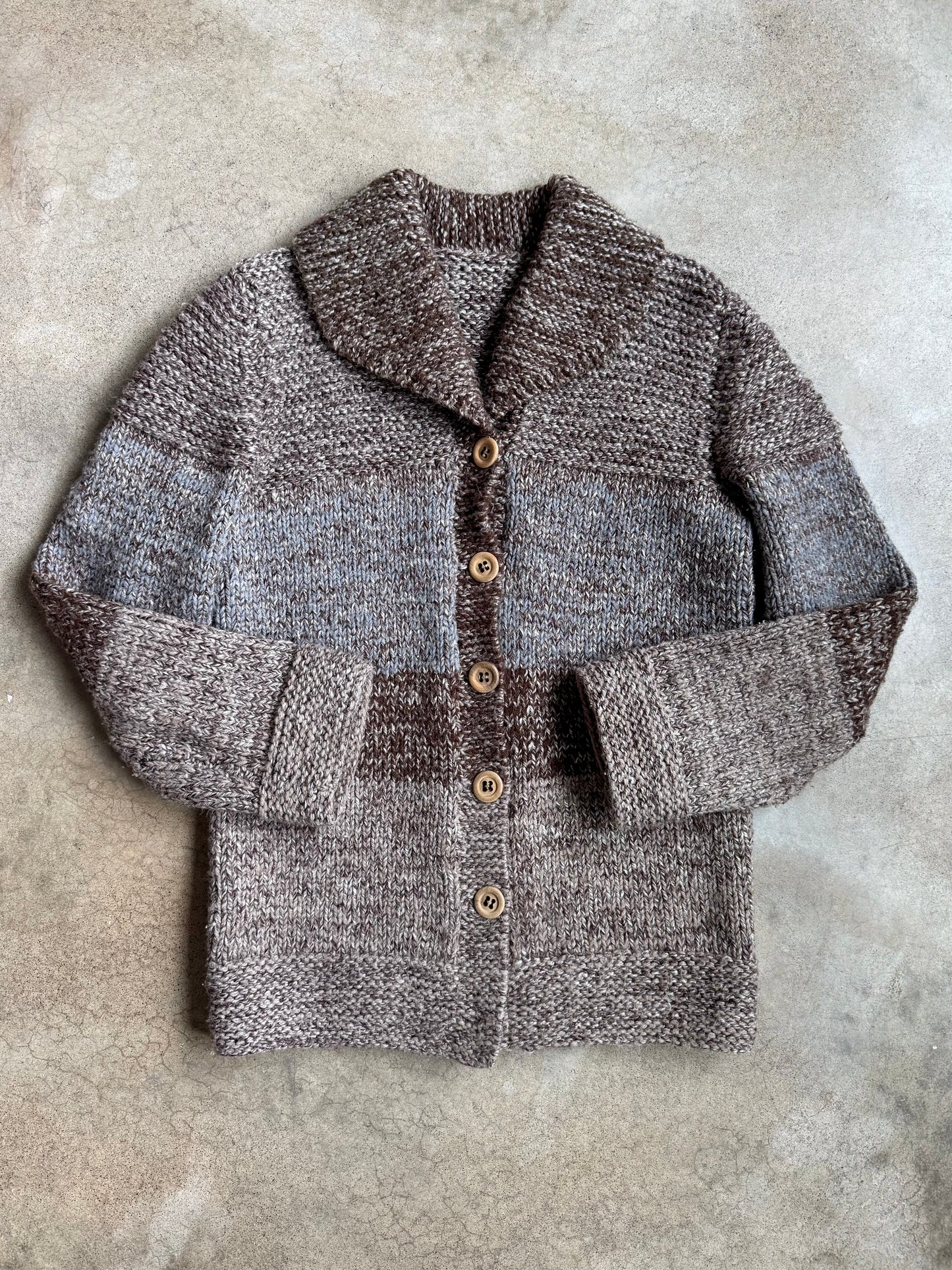 Vintage 1980s Handmade Brown Striped Knit Cardigan | Medium