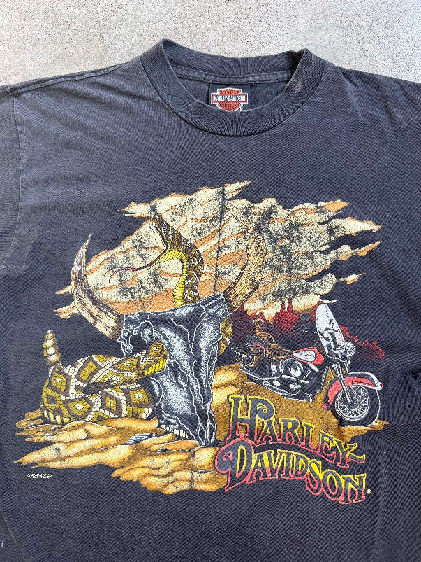 Vintage 1990s Harley Davidson Cow Skull & Rattlesnake Graphic Tee | Large