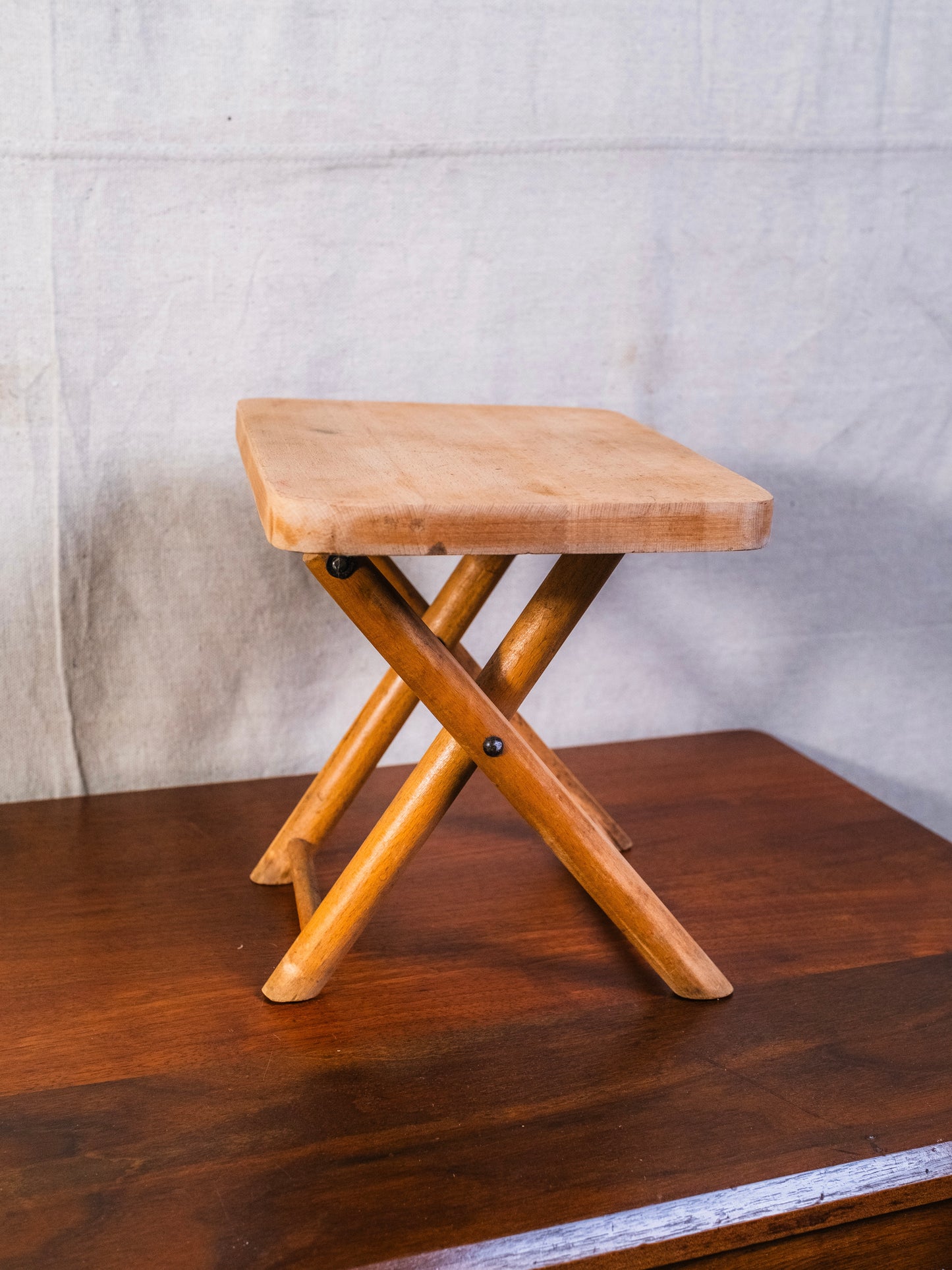 Vintage 1950s Wood Folding Stool