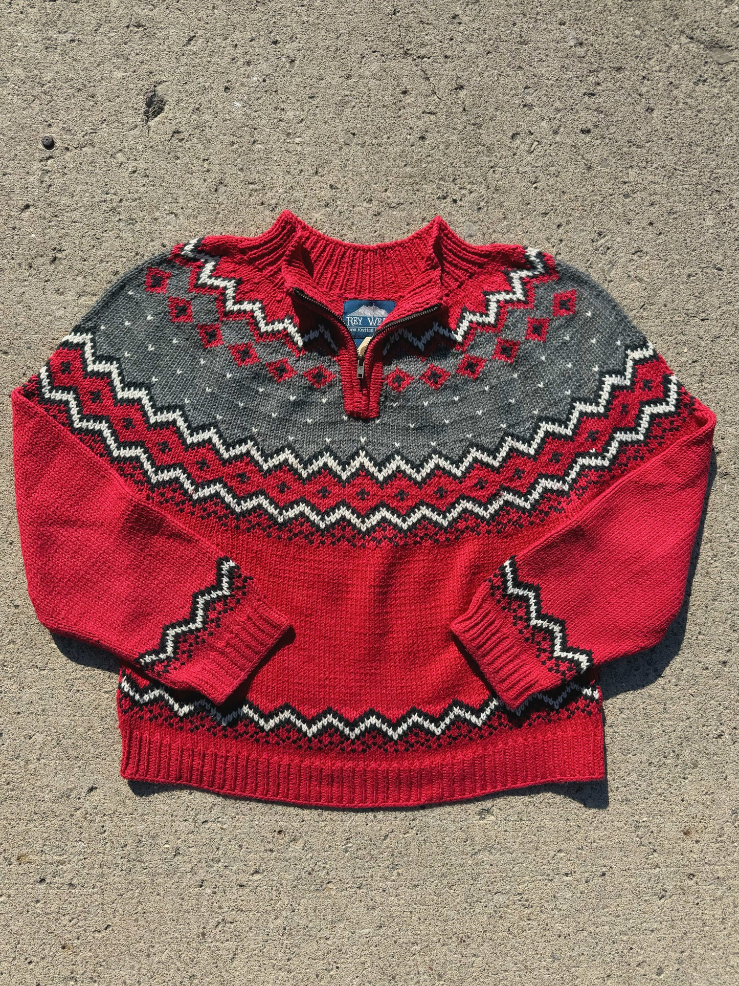 Vintage 1990s Rey Wear Hand Knit Quarter Zip Sweater | Small