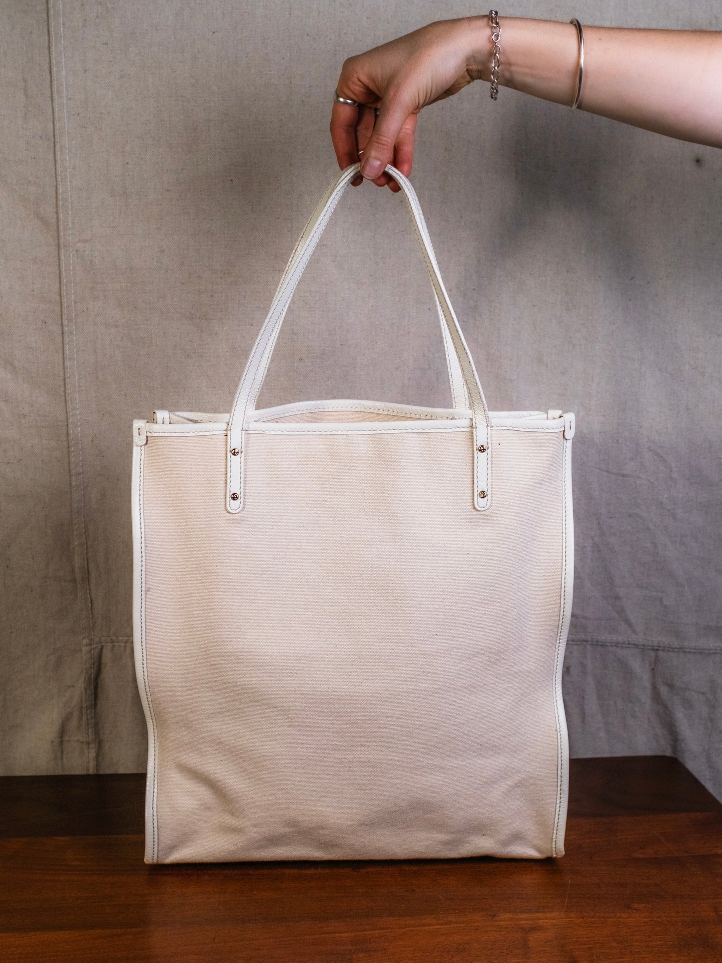 Kate Spade White Flower Print Canvas Tote Bag