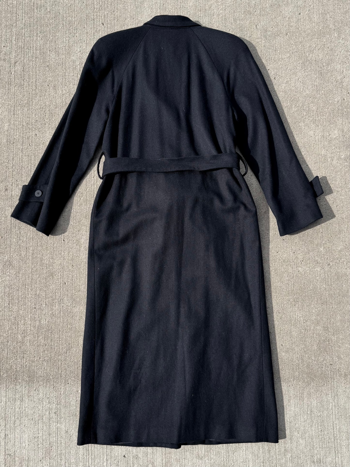 Vintage 1990s Casual Corner Black 100% Wool Belted Trench Coat | XS
