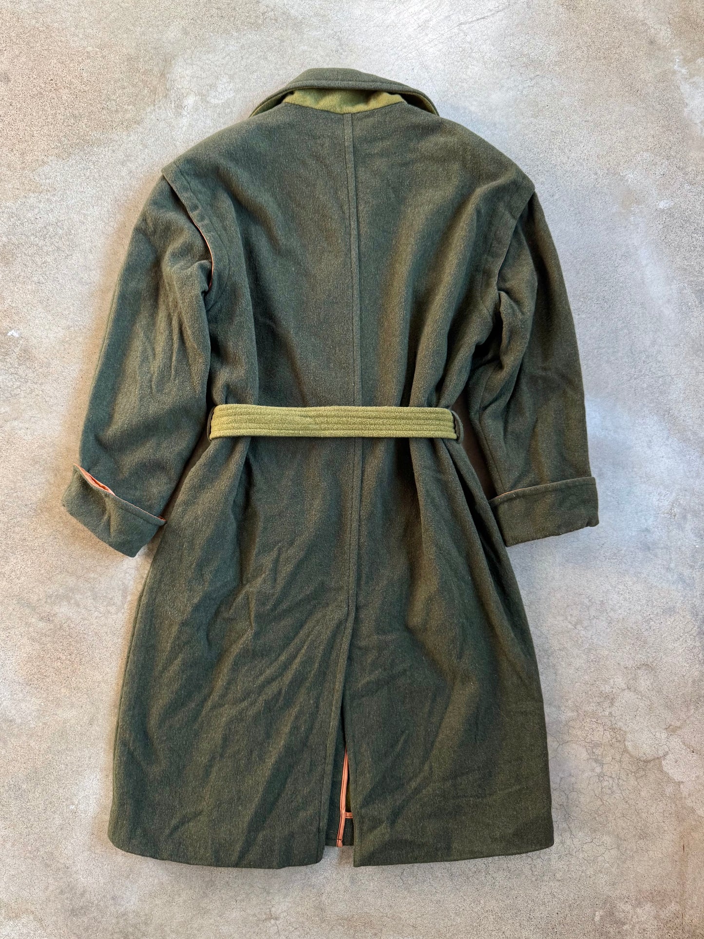 Vintage 1980s Matinique Green Wool Tie-Belt Overcoat | L/XL