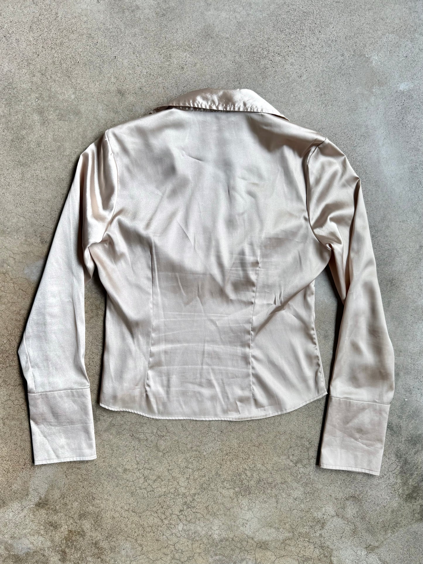 Vintage Y2K A. Byer Gold Satin Long Sleeve V-Neck Blouse | Large