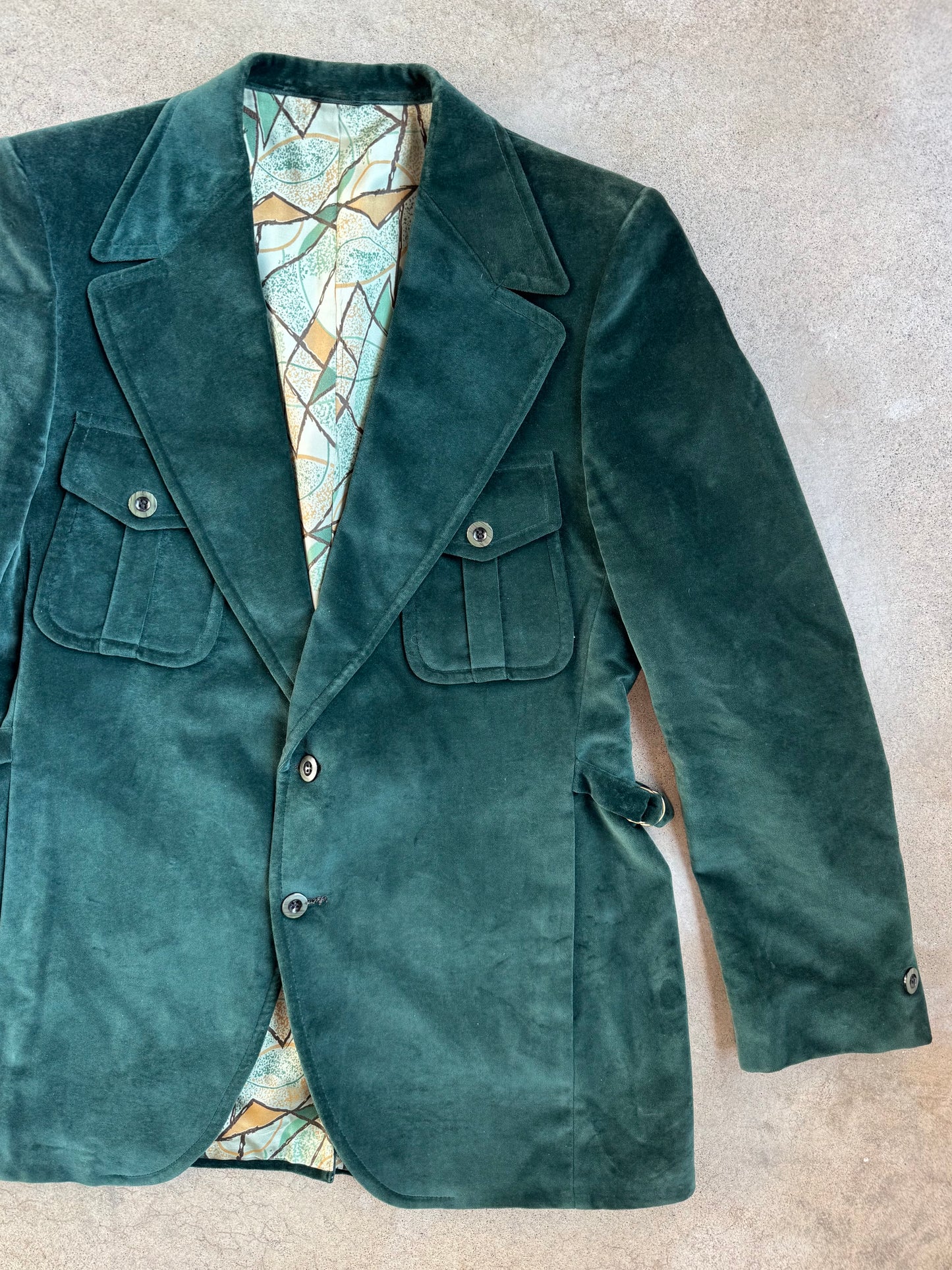 Vintage 1970s Ratner Green Velvet Two-Piece Suit | L/XL
