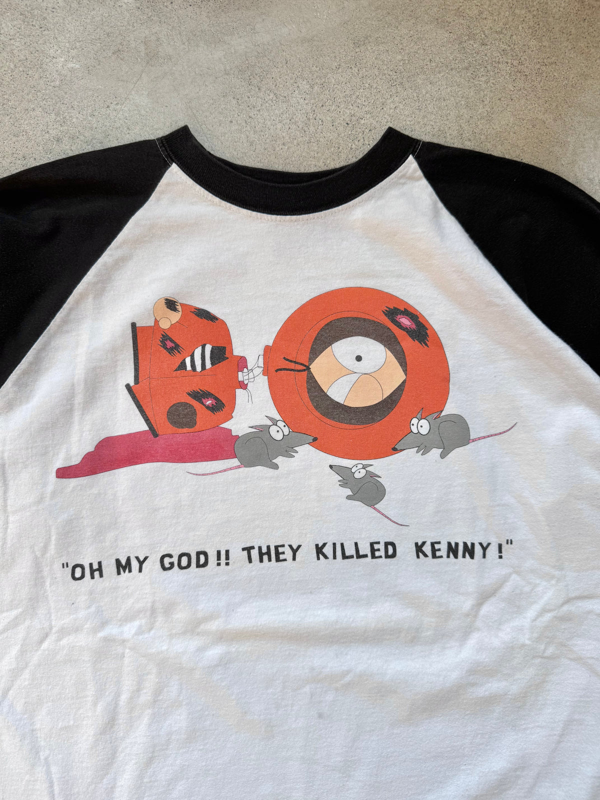 Vintage 1997 Stanley DeSantis South Park “They Killed Kenny!” Raglan Baseball Tee | XL