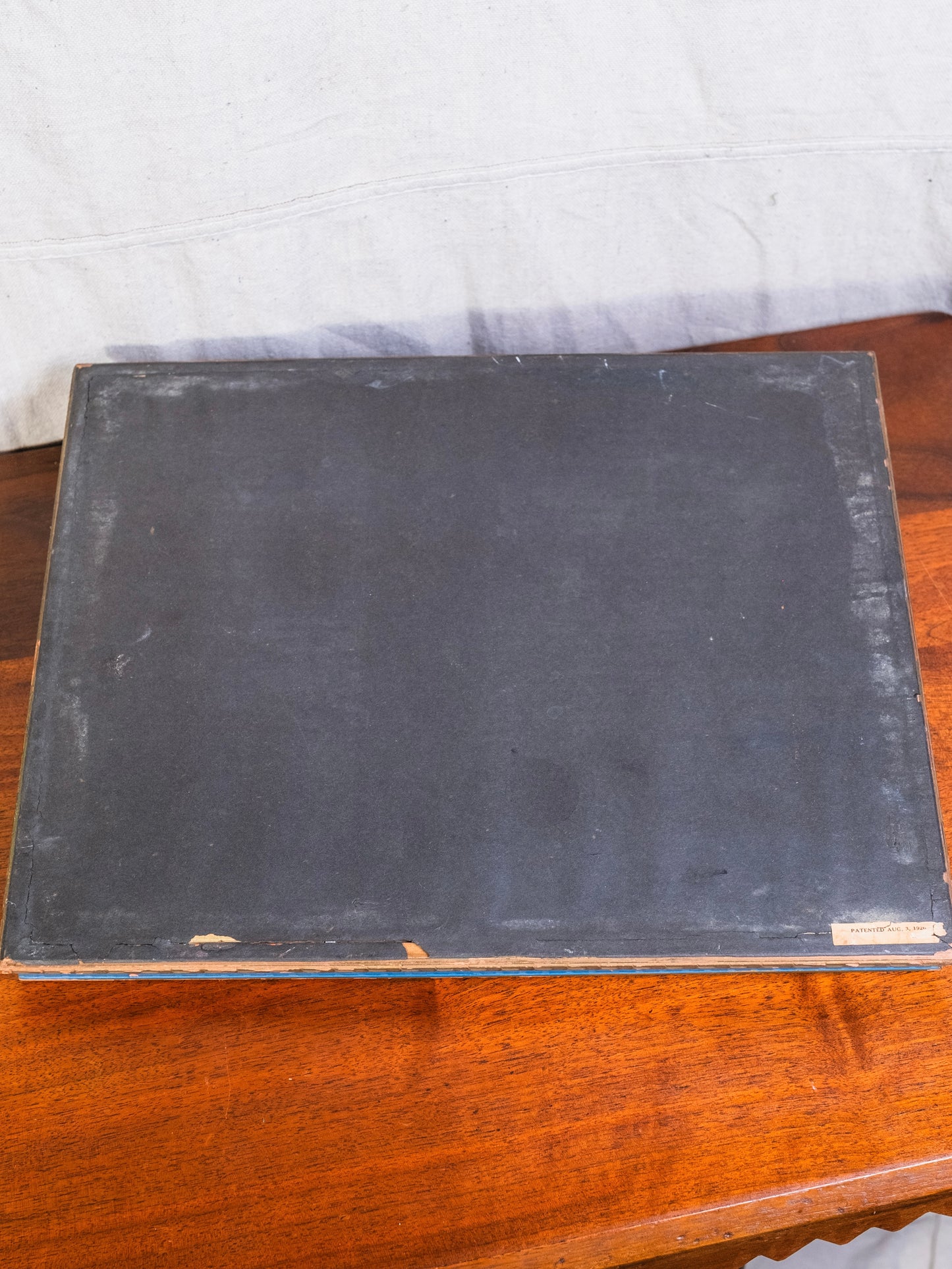 Antique 1920s Blue Reverse Painted Metal Handle Serving Tray