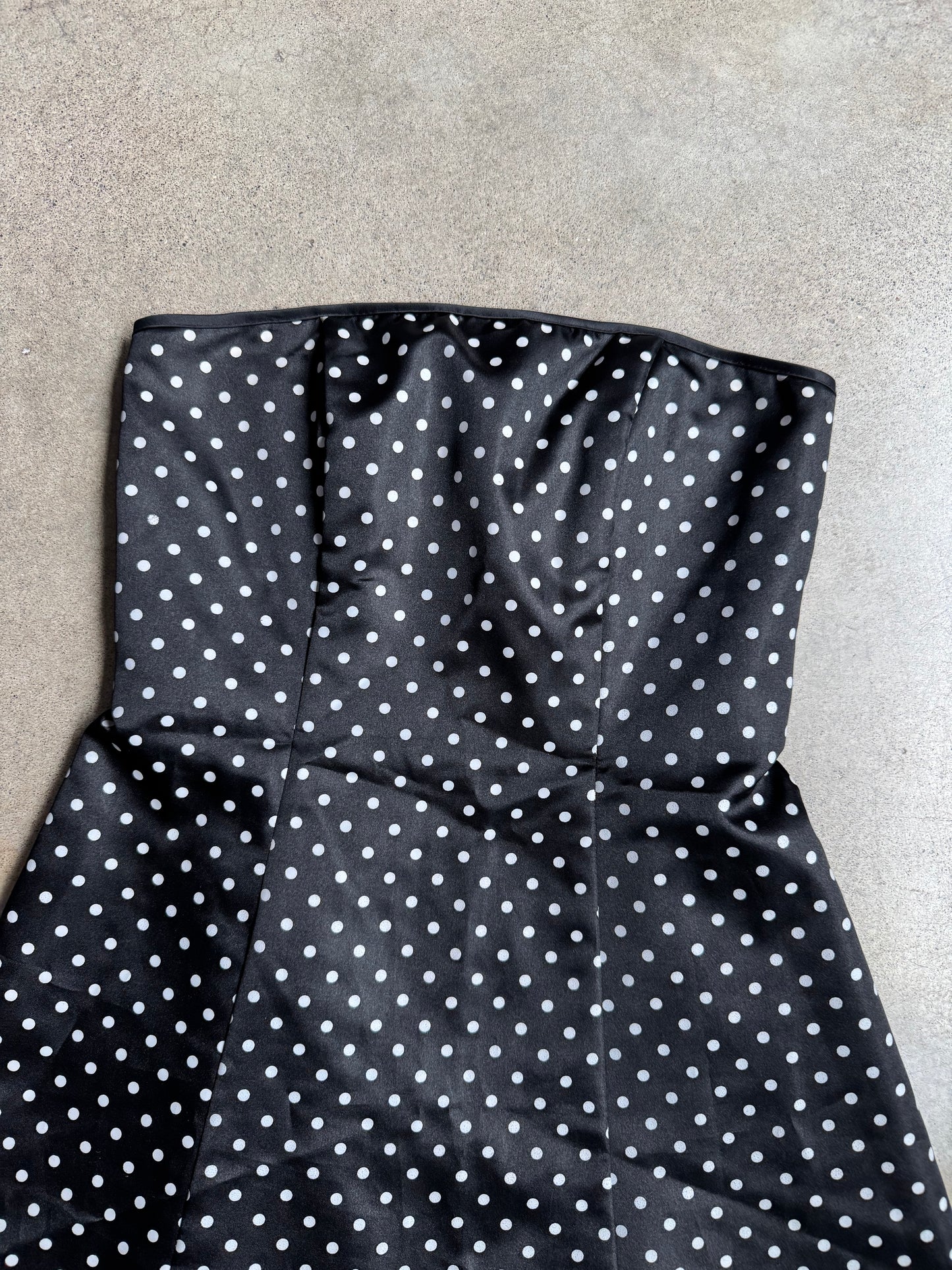 2000s Betsy & Adam Polka Dot Satin Strapless Mini Dress | S/M