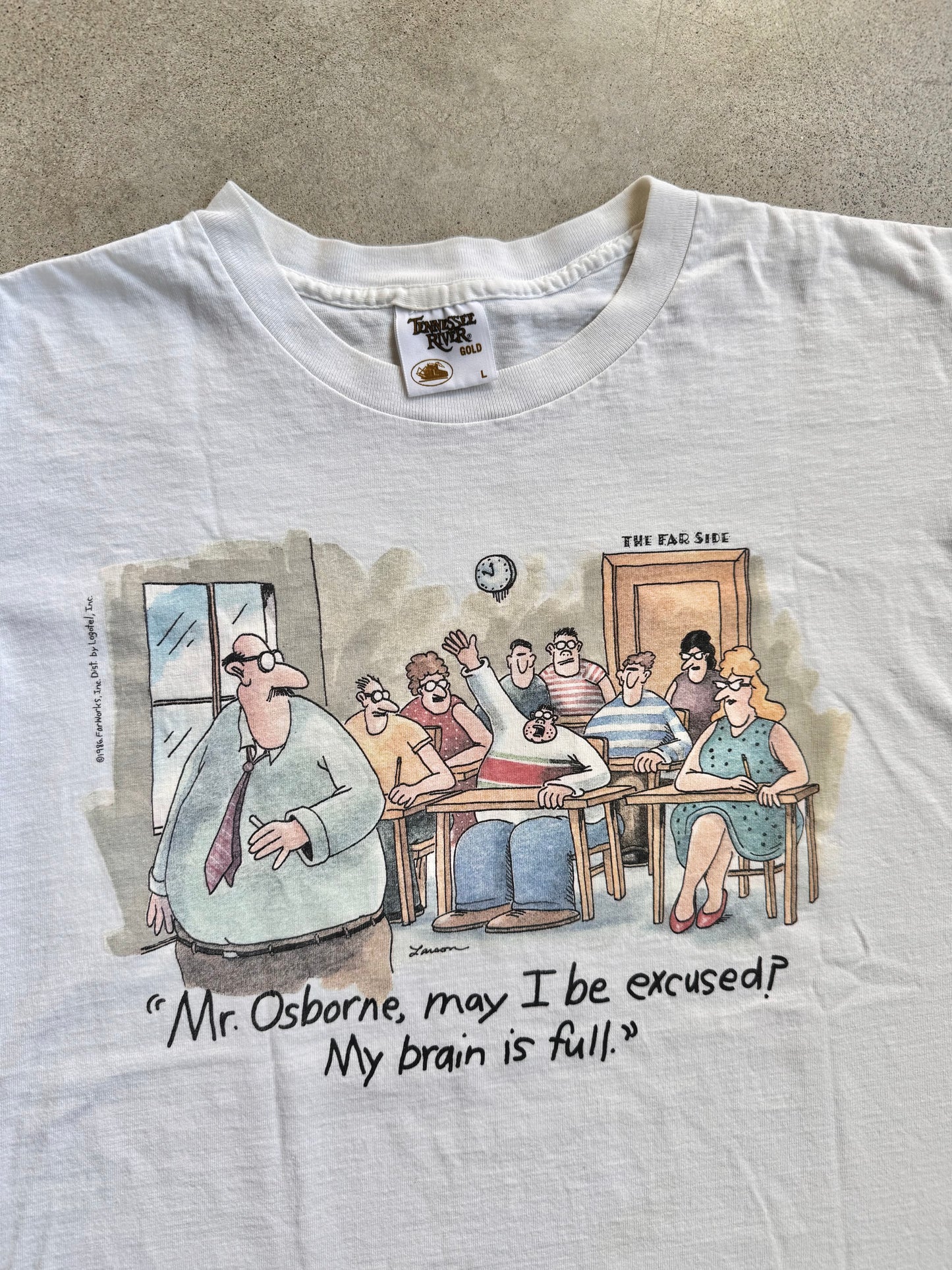Vintage 1986 The Far Side Classroom Cartoon Graphic Tee | Large