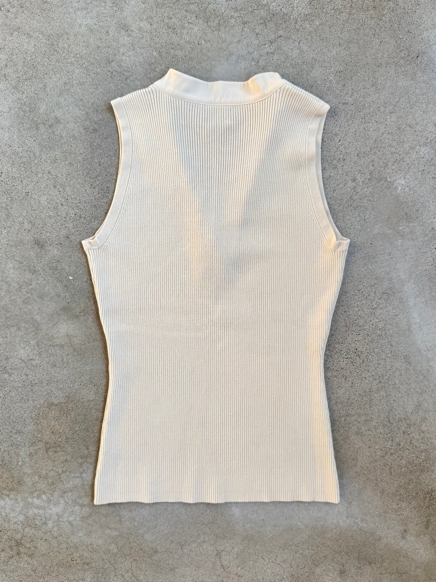 Vintage 1990s I.N.C. Cream Silk-Blend Rib Knit V-Neck Tank Top | Medium