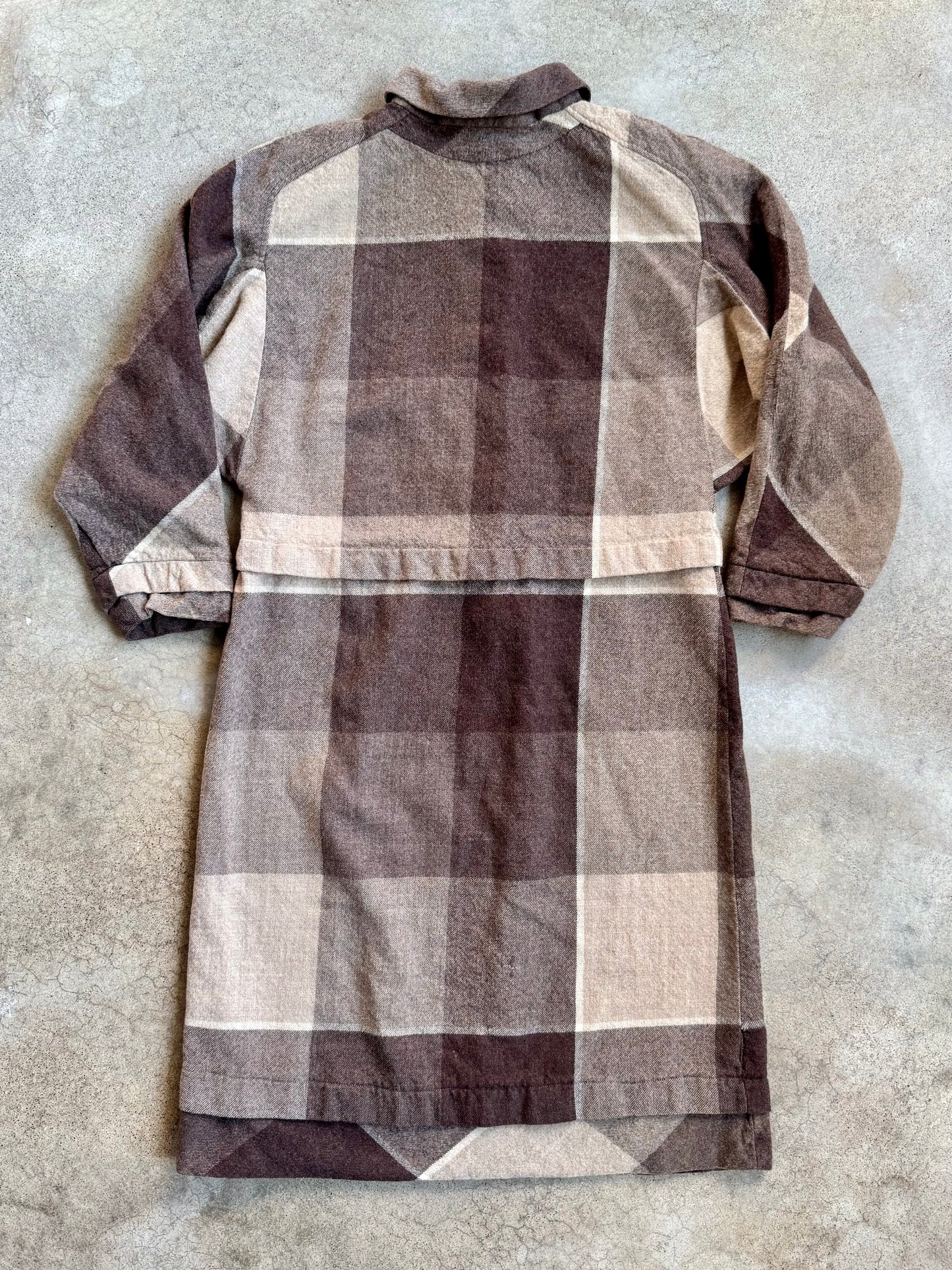 Vintage 1960s Handmade Brown-Tone Plaid Wool Shirt Dress | S/M