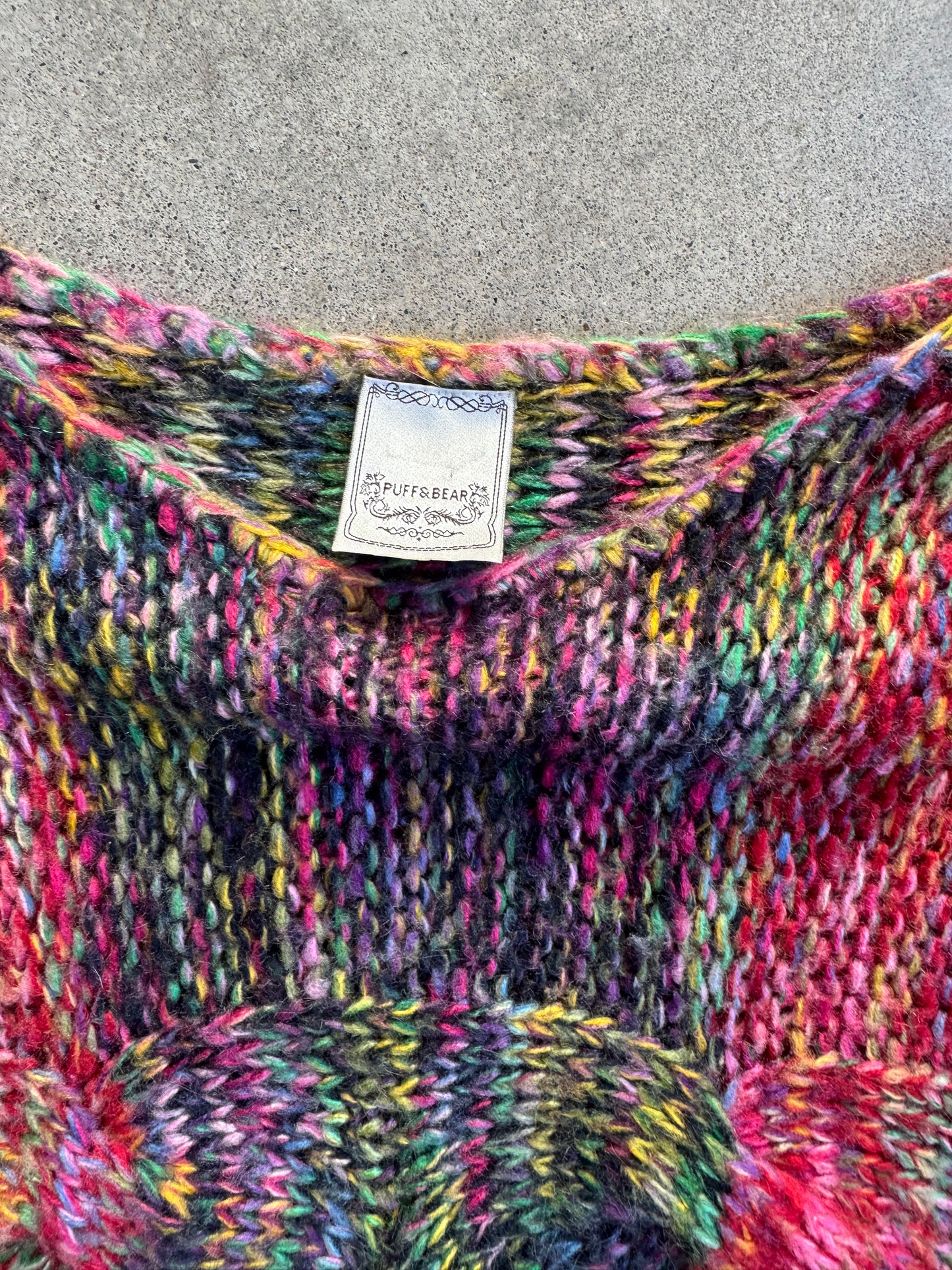 Puff & Bear Rainbow Speckled Knit Cropped Batwing Sweater | Small