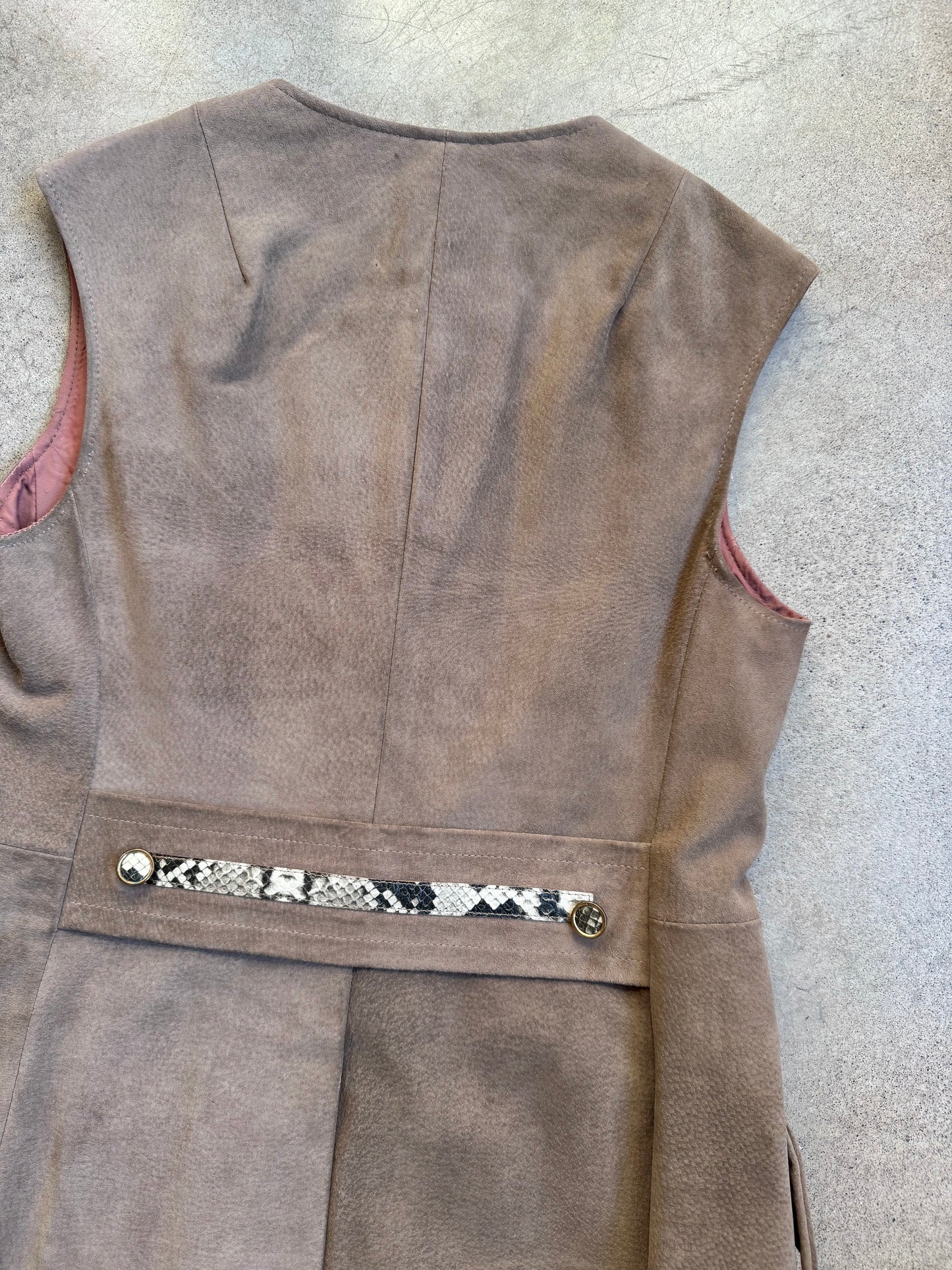 Vintage 1960s Suede Button-Front Mini Dress w/ Faux Snakeskin Trim | S/M