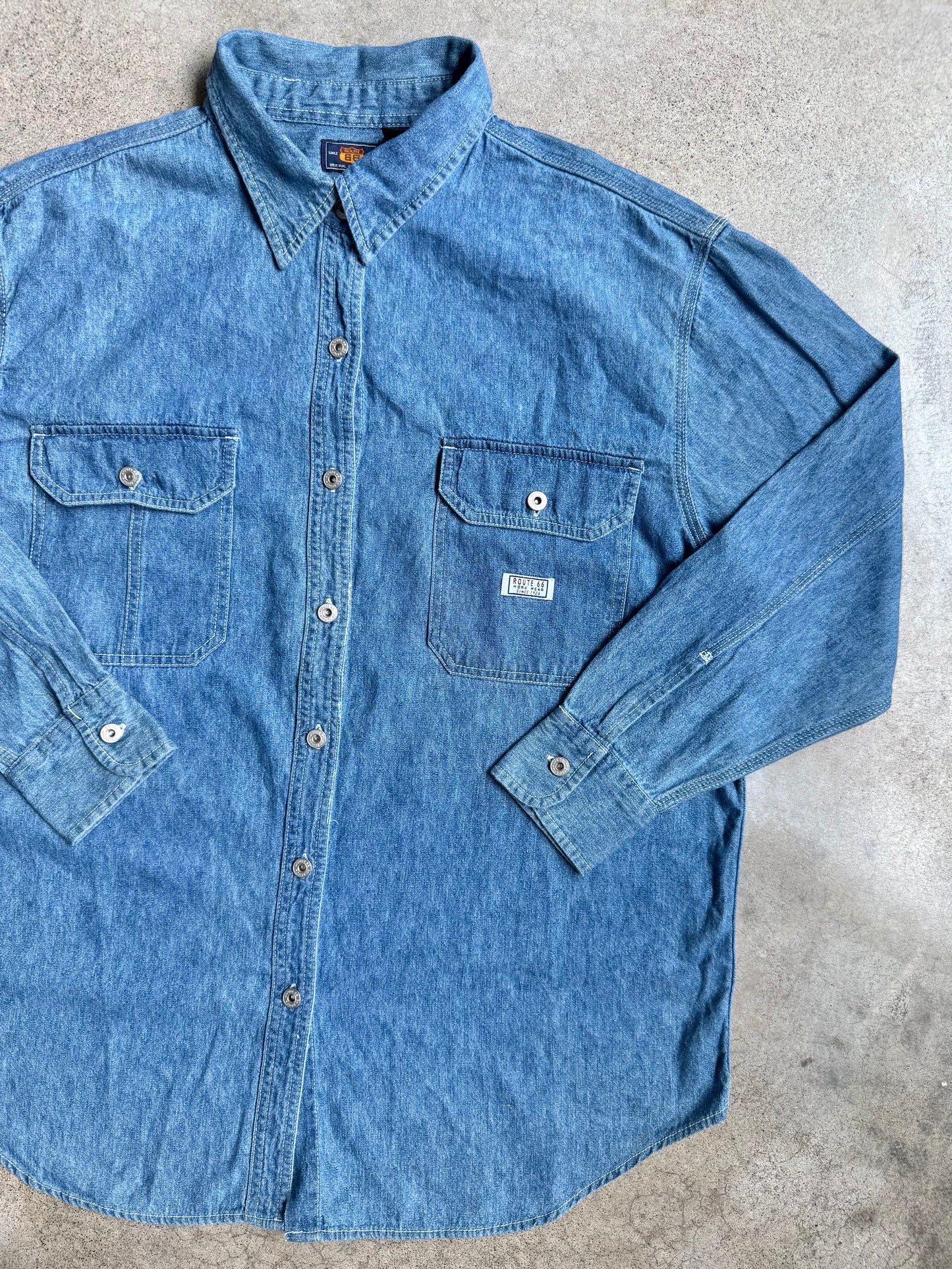 Vintage 1990s Route 66 Denim Utility Shirt | XL