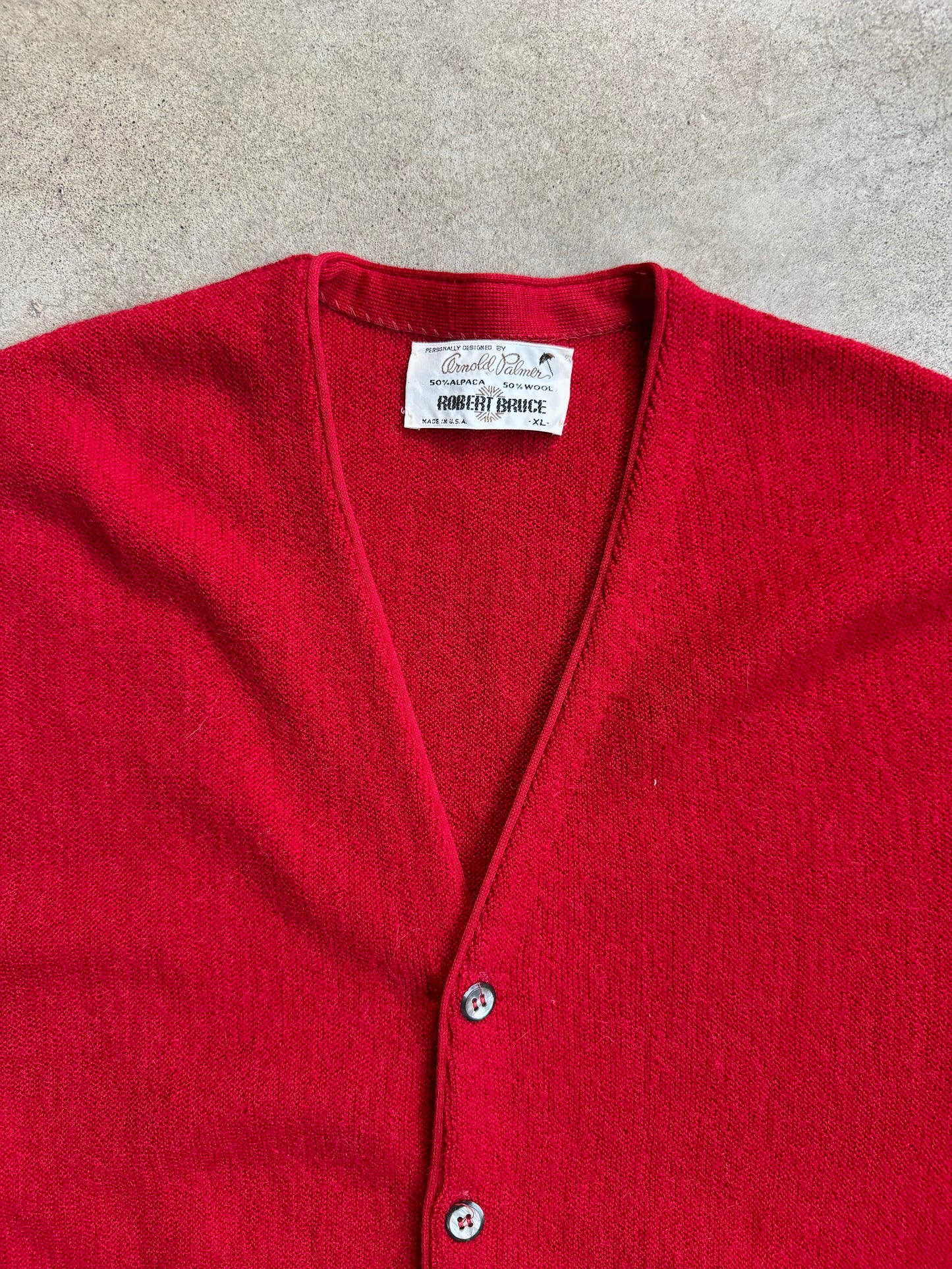 Vintage 1960s Arnold Palmer Robert Bruce Red Alpaca & Wool Cardigan | XL