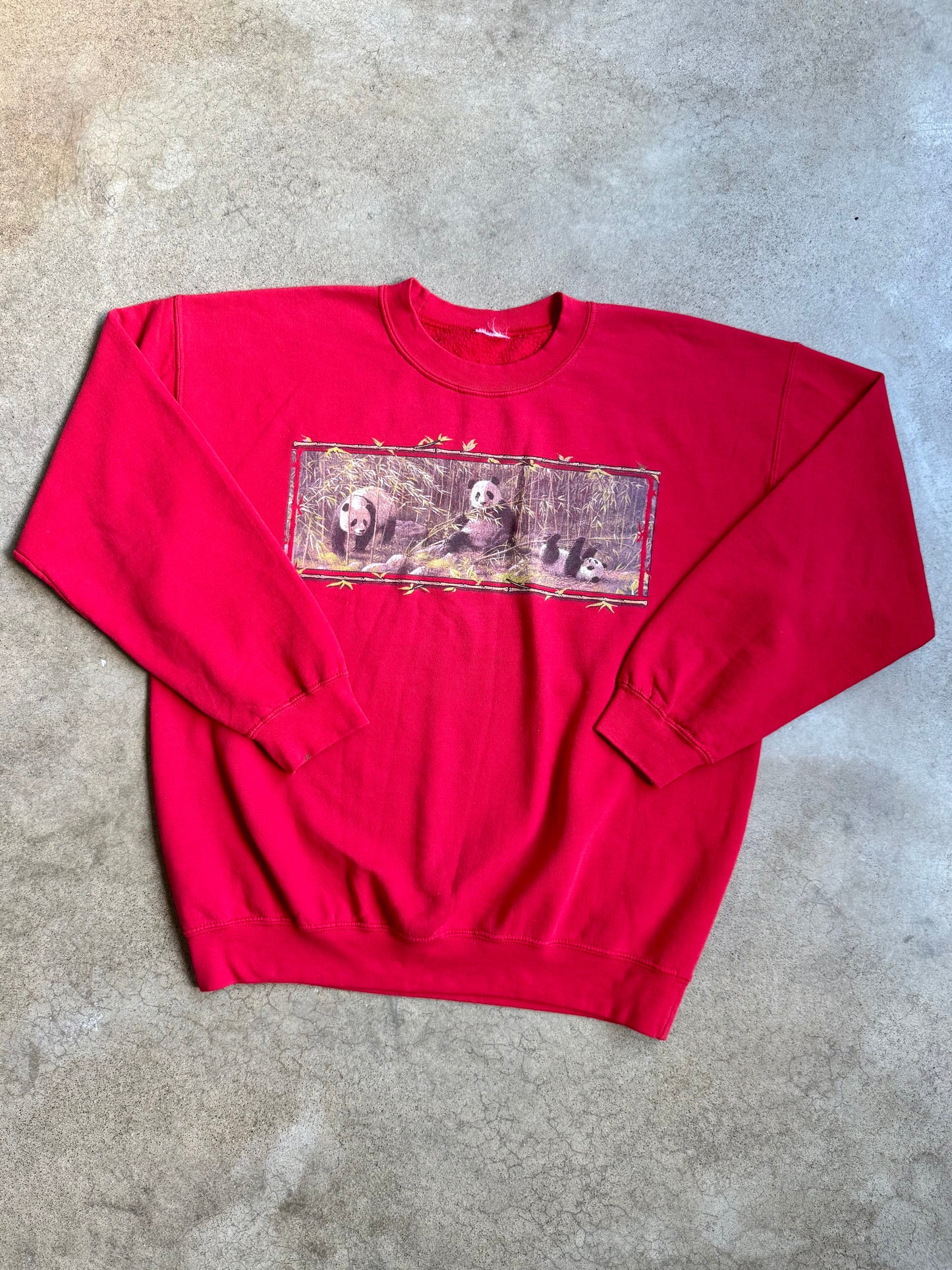 Vintage 1990s Red Three Pandas Graphic Crewneck Sweatshirt | XL