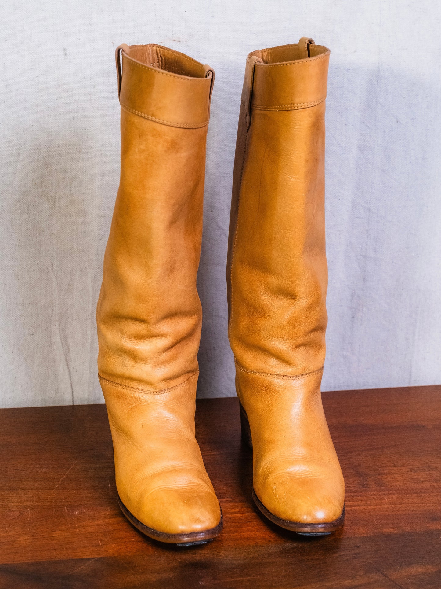 Vintage Tan Leather Knee-High Riding Boots | Women’s 10