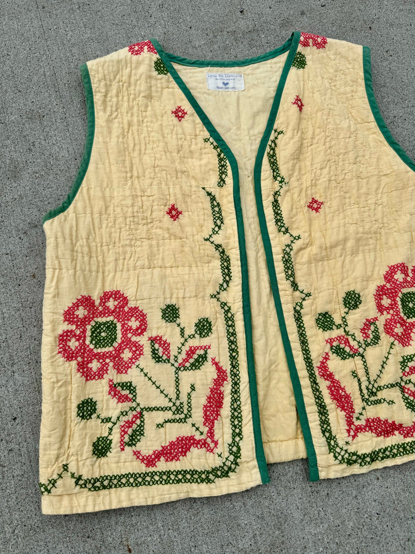 Handmade Floral Embroidered Quilted Vest | Large