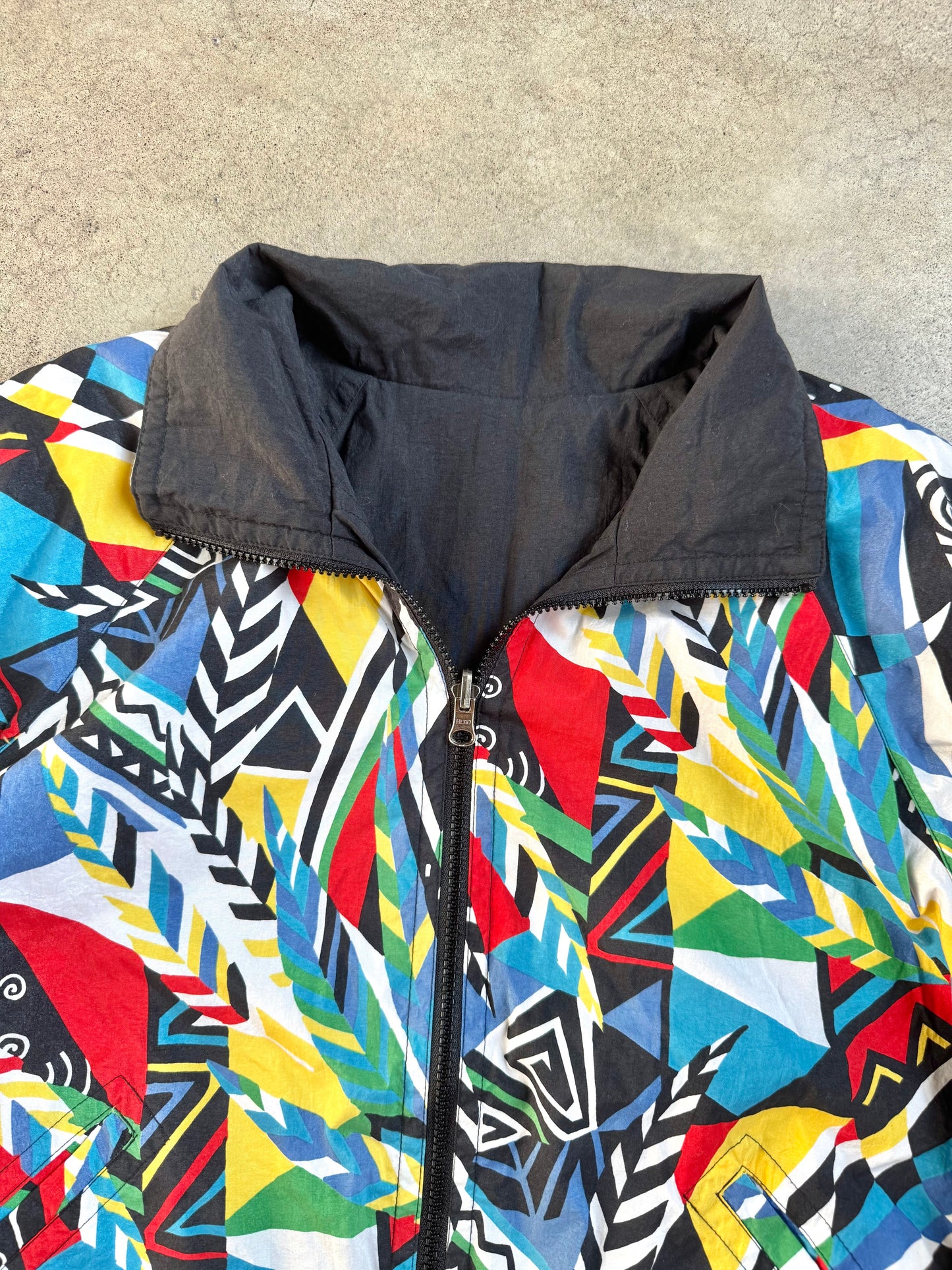 Vintage 1990s Head Reversible Geometric Zip-up Windbreaker Jacket | Large