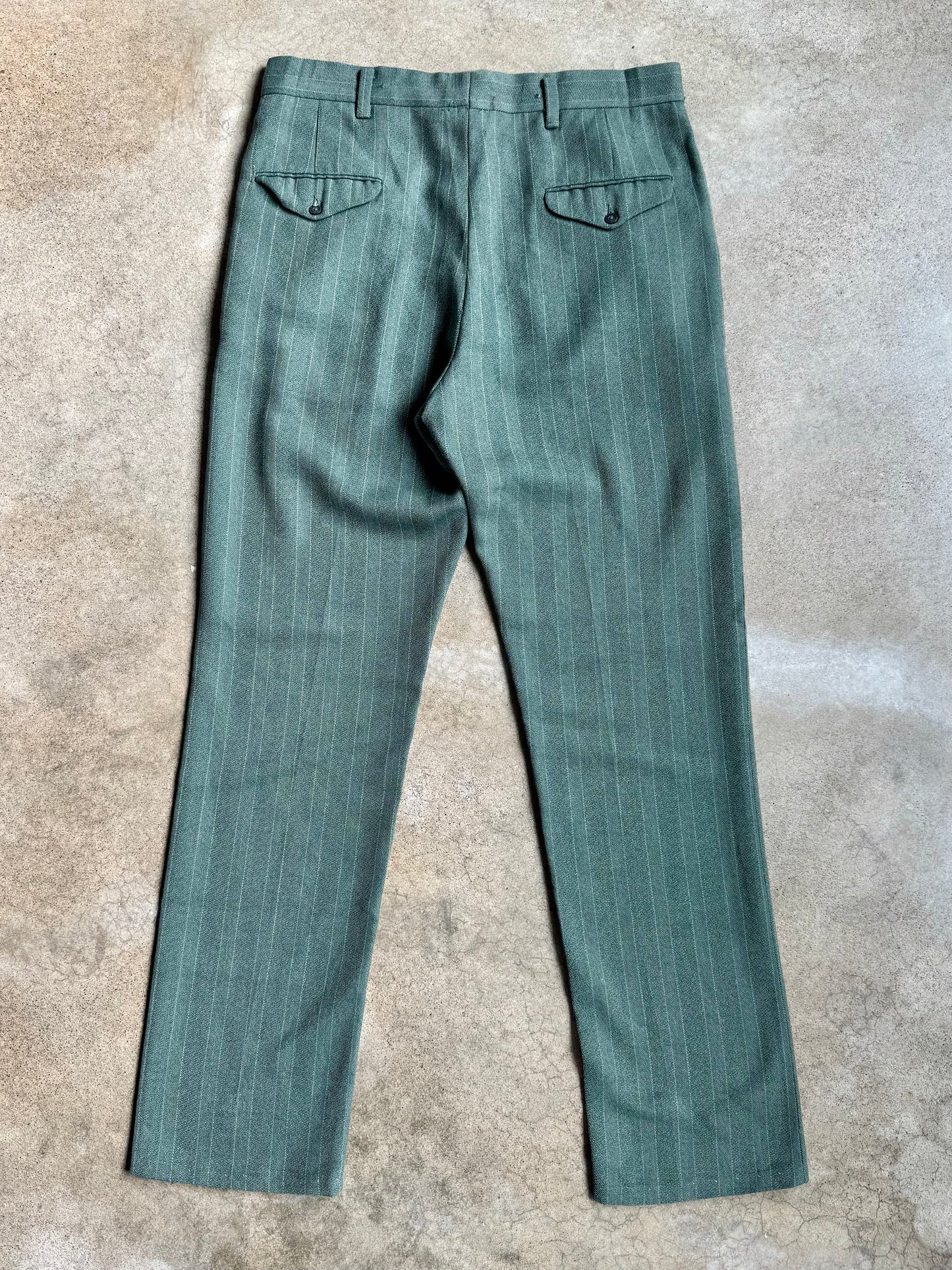 Vintage 1970s Levi’s Sta-Prest Slacks Green Pinstripe Trousers | Waist 34”