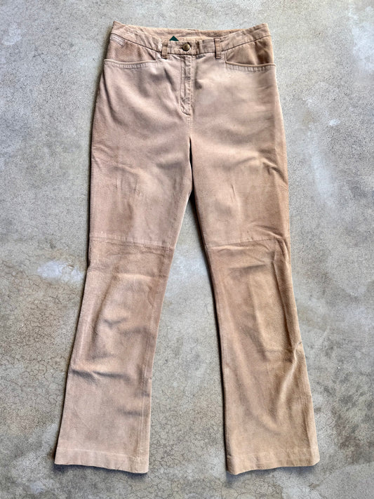2000s Lauren Ralph Lauren Tan Suede Leather Flare Pants | Waist 30”