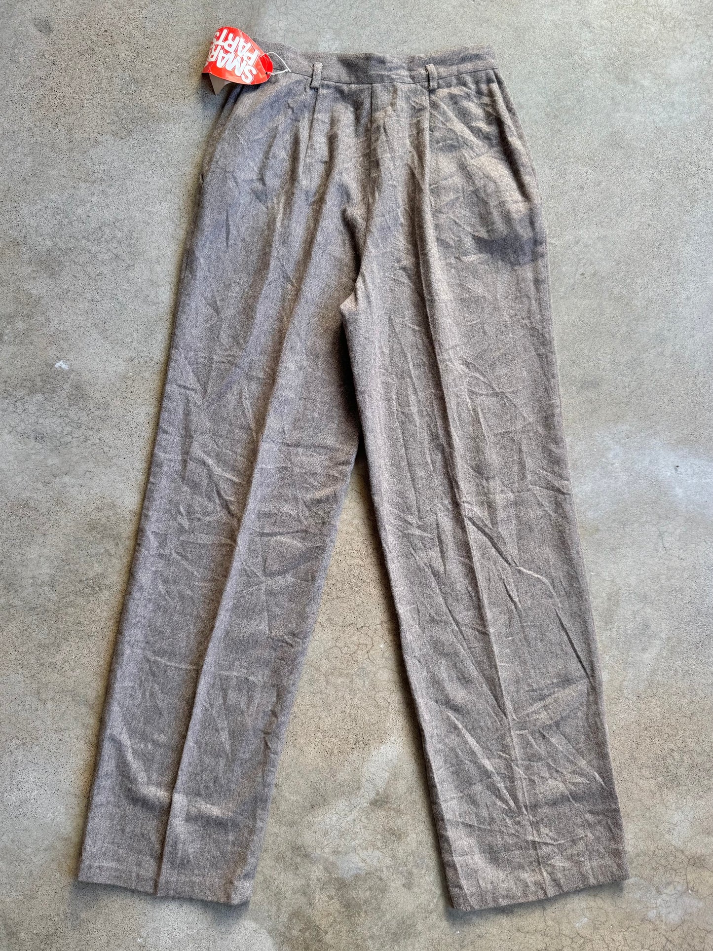 Vintage 1970s Smart Parts Taupe Wool-Blend Pleated Trousers | Waist 27”