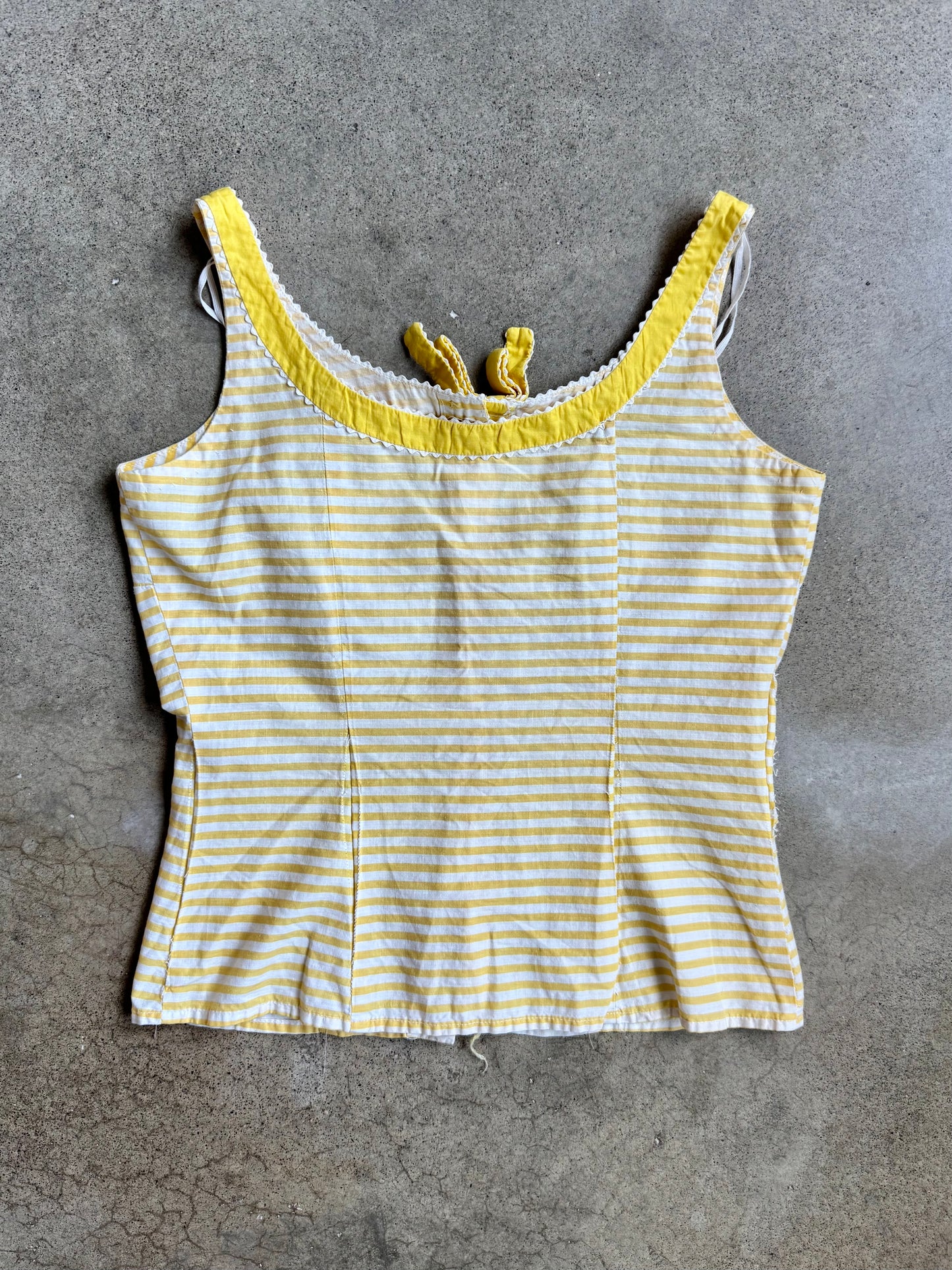Vintage 1950s Handmade Yellow & White Striped Two-Piece Skirt Set | Small