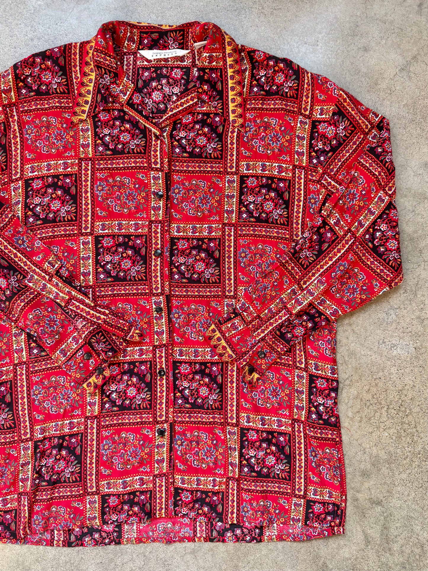 Vintage 1990s Express Bohemian Floral Patchwork Print Blouse | Small