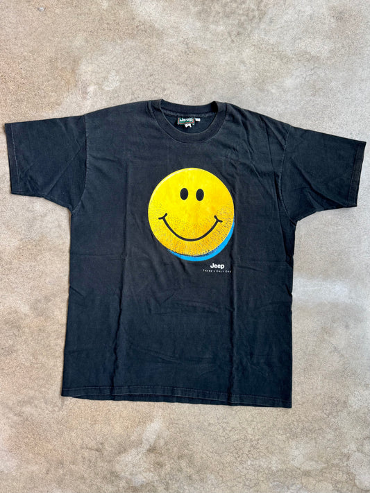 Vintage 1990s Jeep "There's Only One" Stubble Smiley Face Graphic Tee | XXL