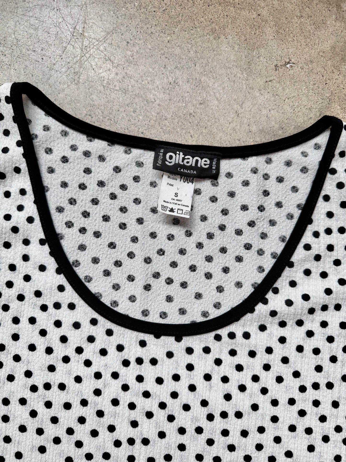 Vintage Gitane Black & White Polka Dot Drop Waist Dress | Small