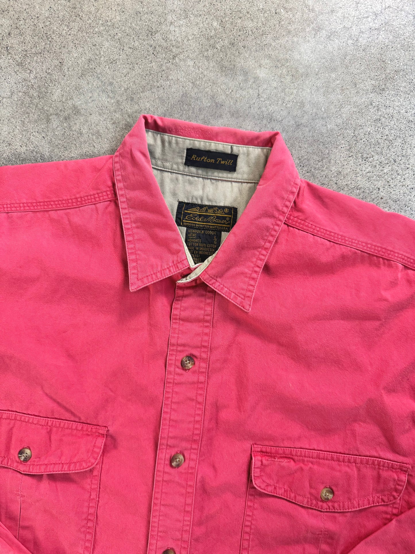 Vintage 1990s Eddie Bauer Rufton Twill Cotton Salmon Utility Shirt | Large