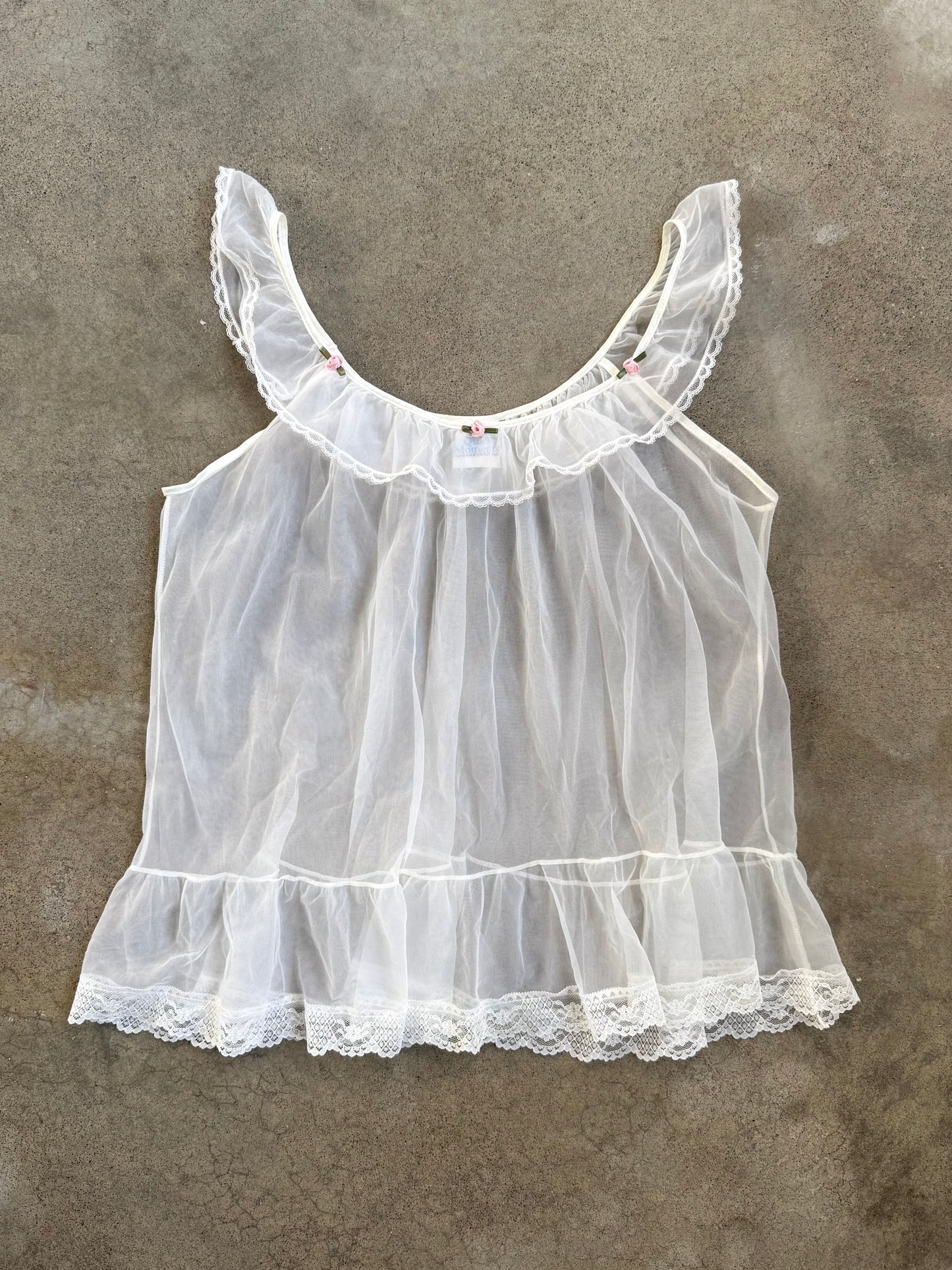 Vintage 1980s Quiet Moments Sheer Frilled Babydoll Top | Large