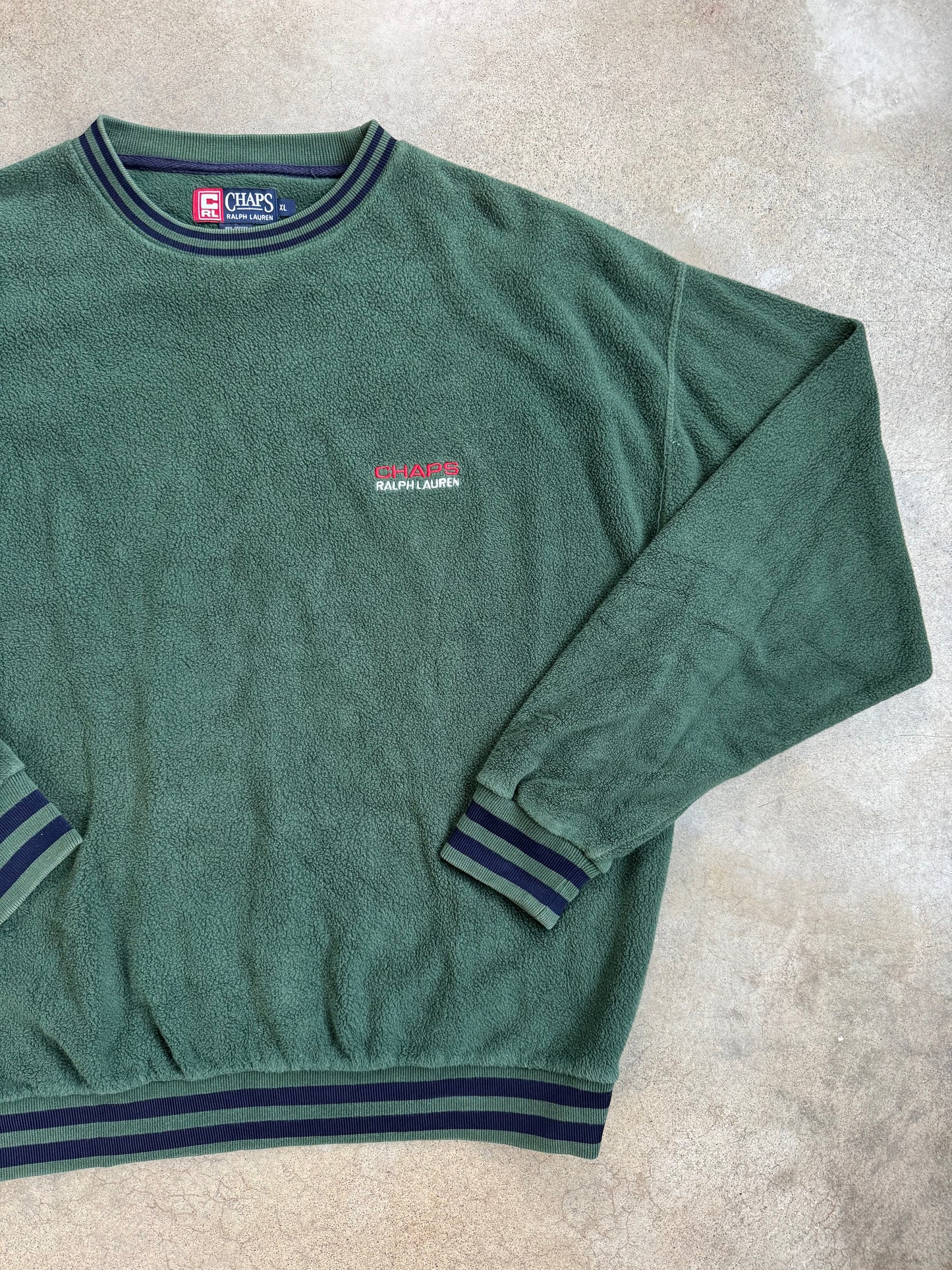 Vintage 1990s Chaps Ralph Lauren Green Fleece Crewneck Pullover | XL