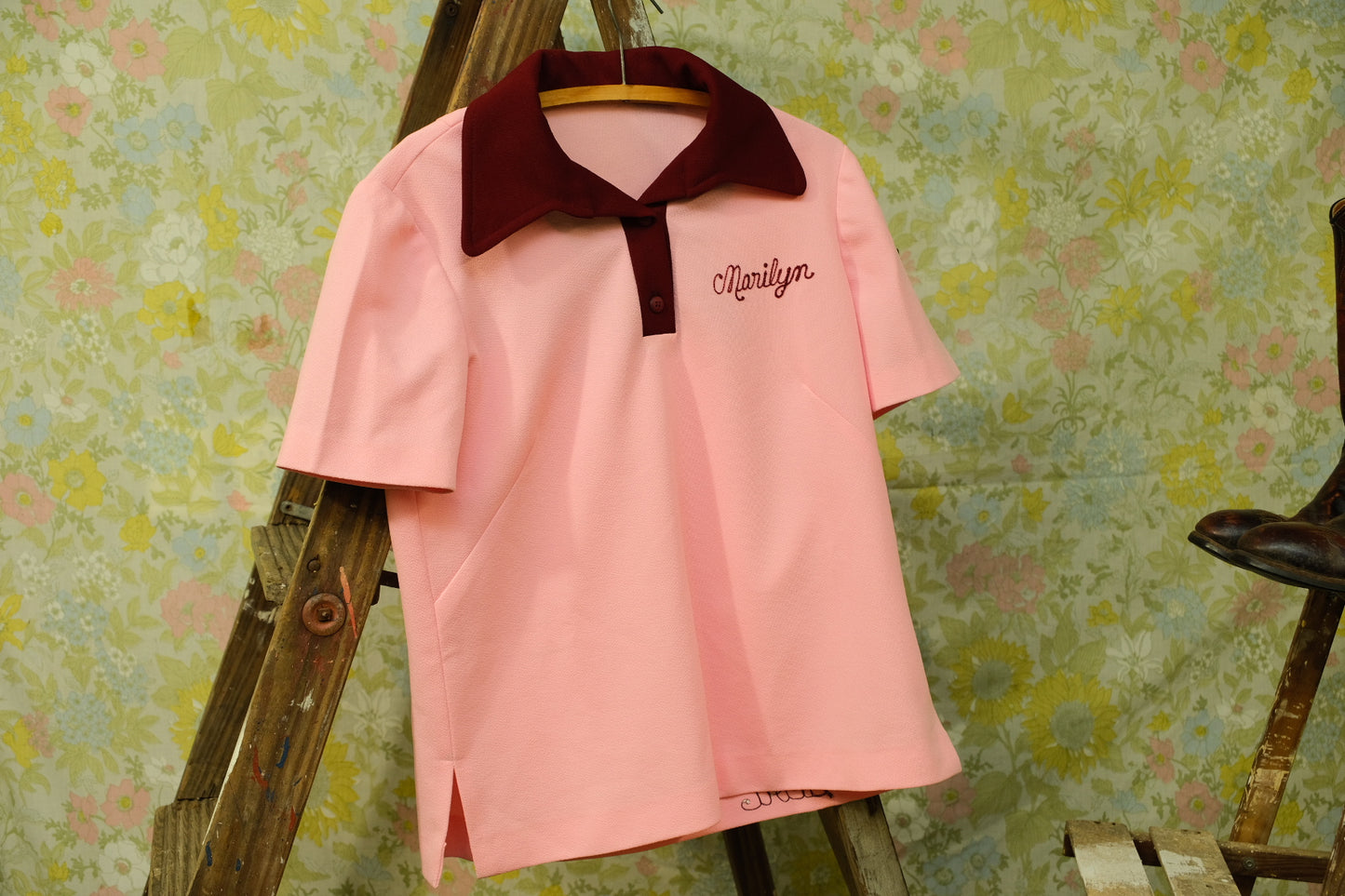 Vintage Hill & Hamilton Marilyn Chainstitch Pink Bowling Shirt