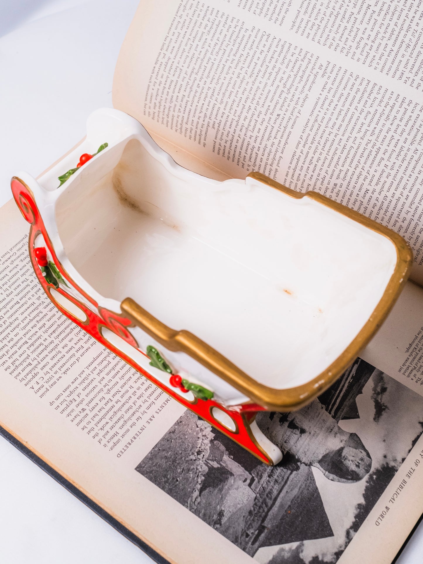 Vintage 1970s Fitz and Floyd Ceramic Santa Sleigh