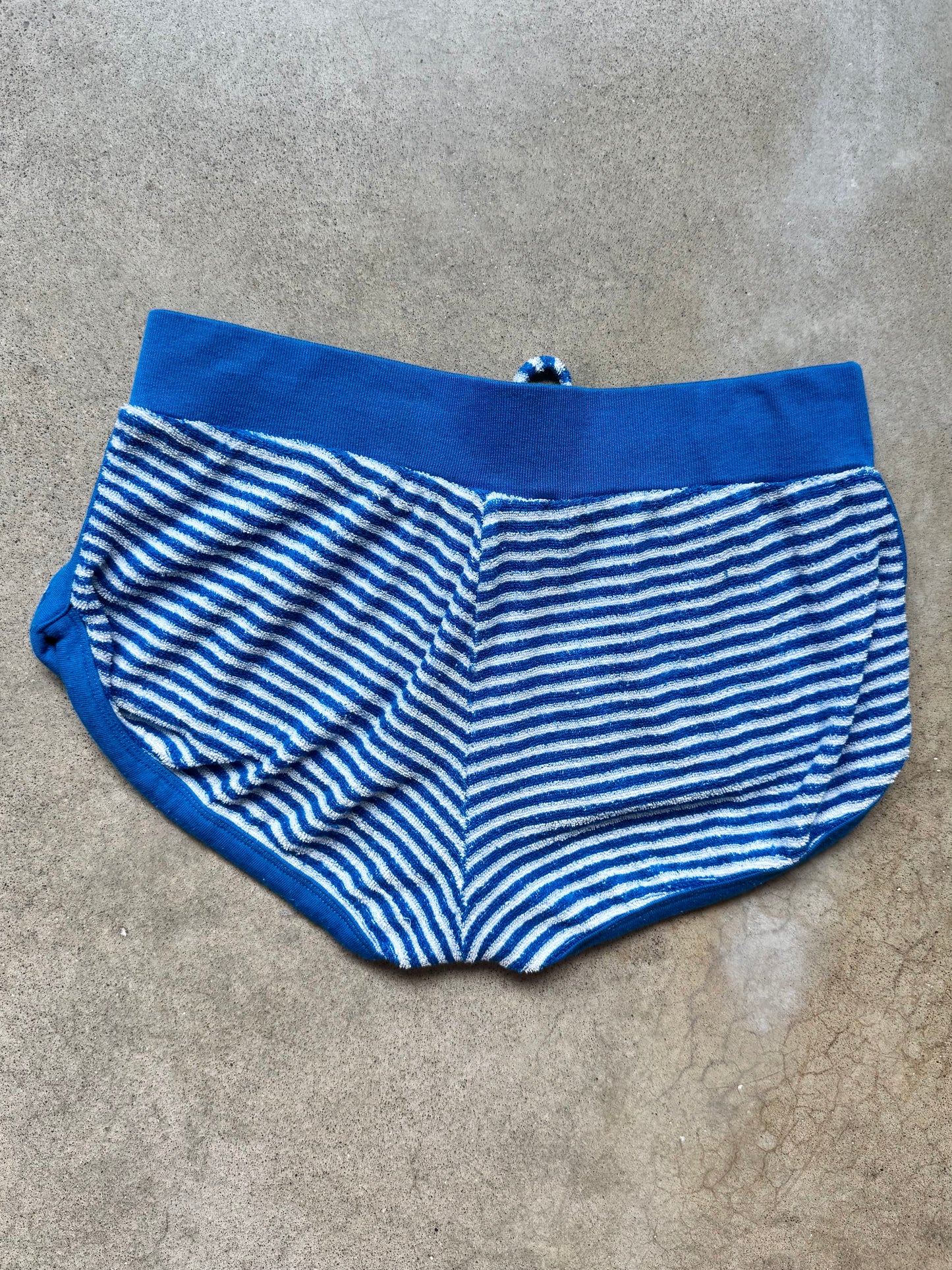 Vintage Vanity Blue & White Striped Terrycloth Micro Shorts | XS